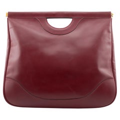 1979 Hermes Maroon Leather Cut Out Handle Shopper Tote