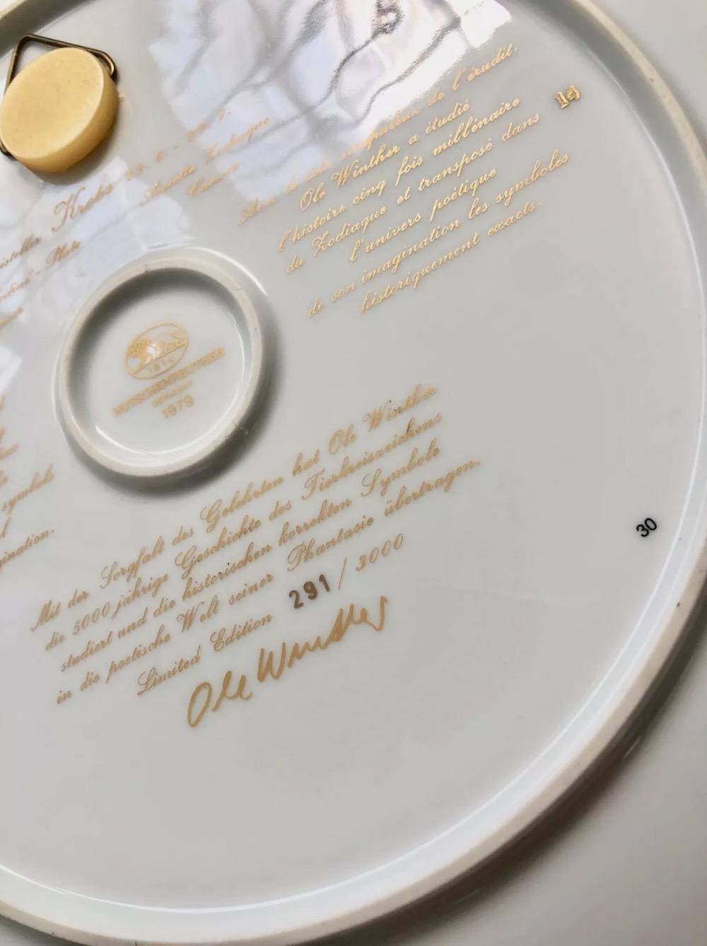 Porcelain 1979 Hutschenreuther Wall Plate by Ole Winther Zodiac Decor, Ltd. Edition For Sale