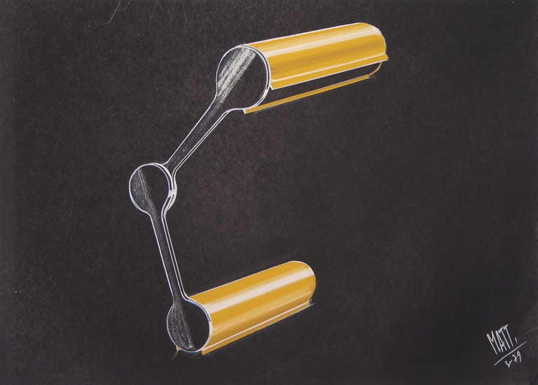 Hand-Painted One 1979 Mattioli Italian Design Drawing for a Modern Red Desk Light Project For Sale