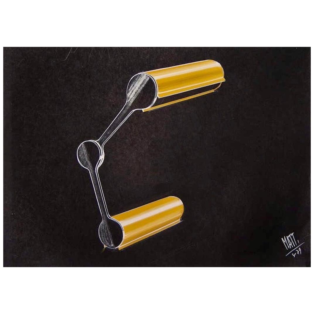 1979, Diseño italiano Boceto de dibujo para un proyecto de lámpara de escritorio de Luciano Mattioli