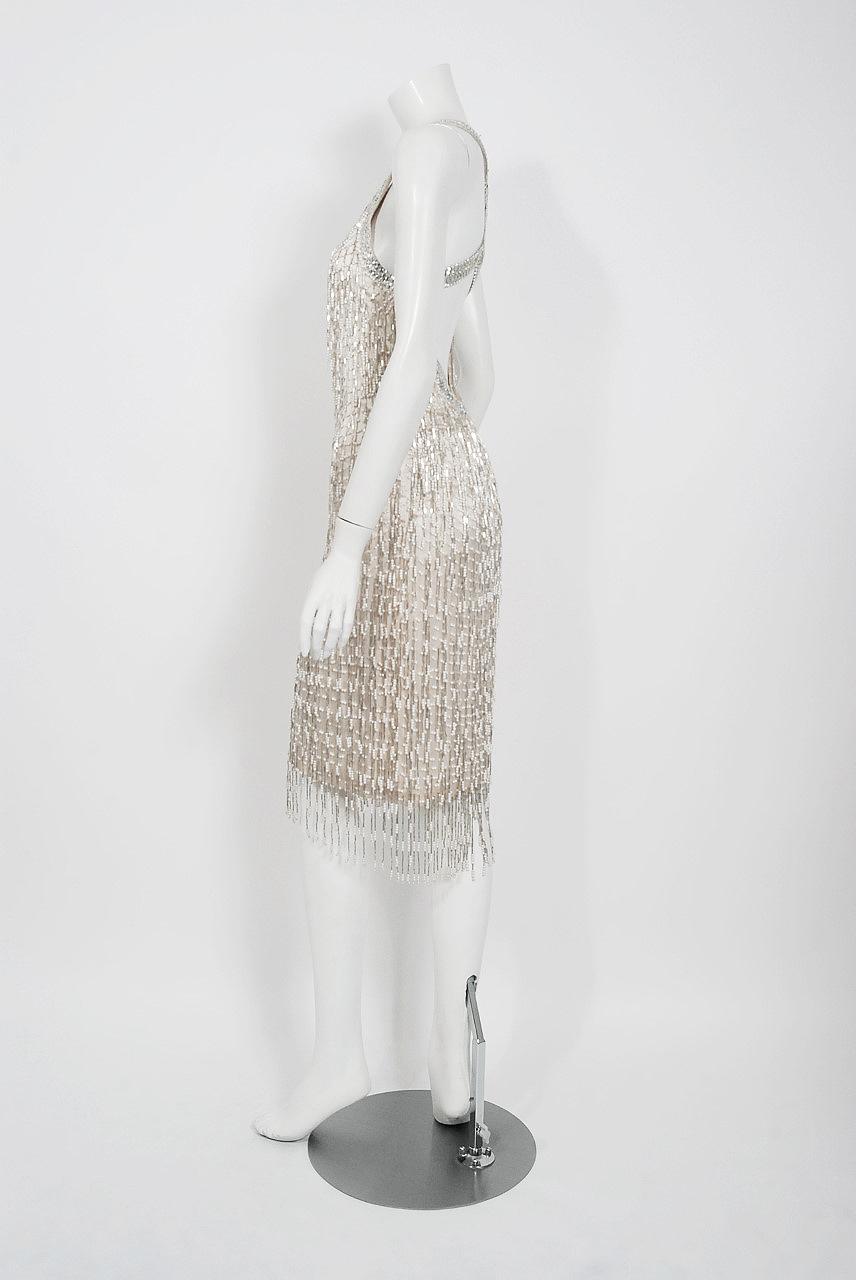 Women's 1979 Liza Minnelli Celebrity-Worn Andre Van Pier Couture Ivory Silk Beaded Dress