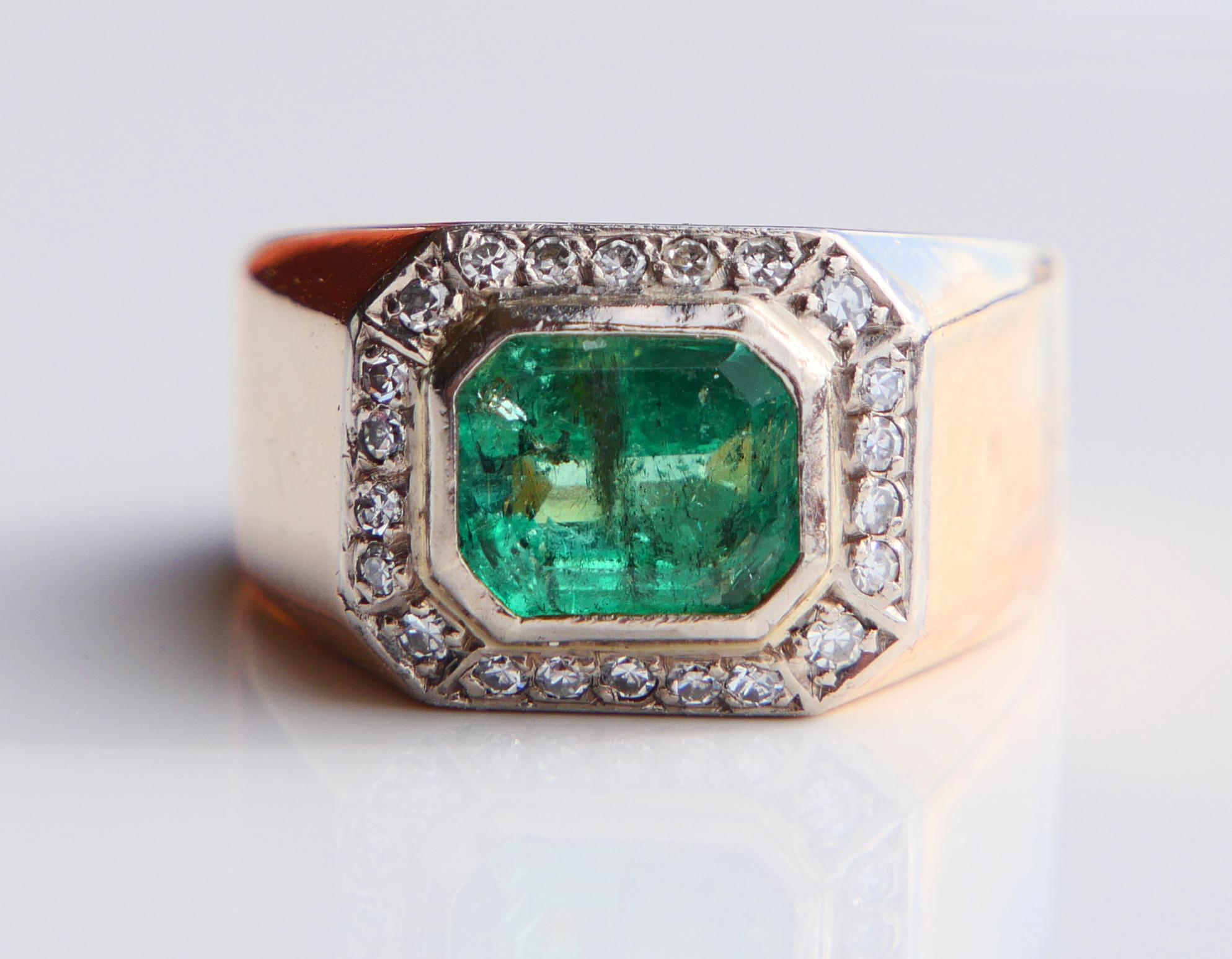 1979 Homme Bague unisexe naturel 2.5ct Emeraude Diamants or massif 18K ØUS7.25 /19gr en vente 7