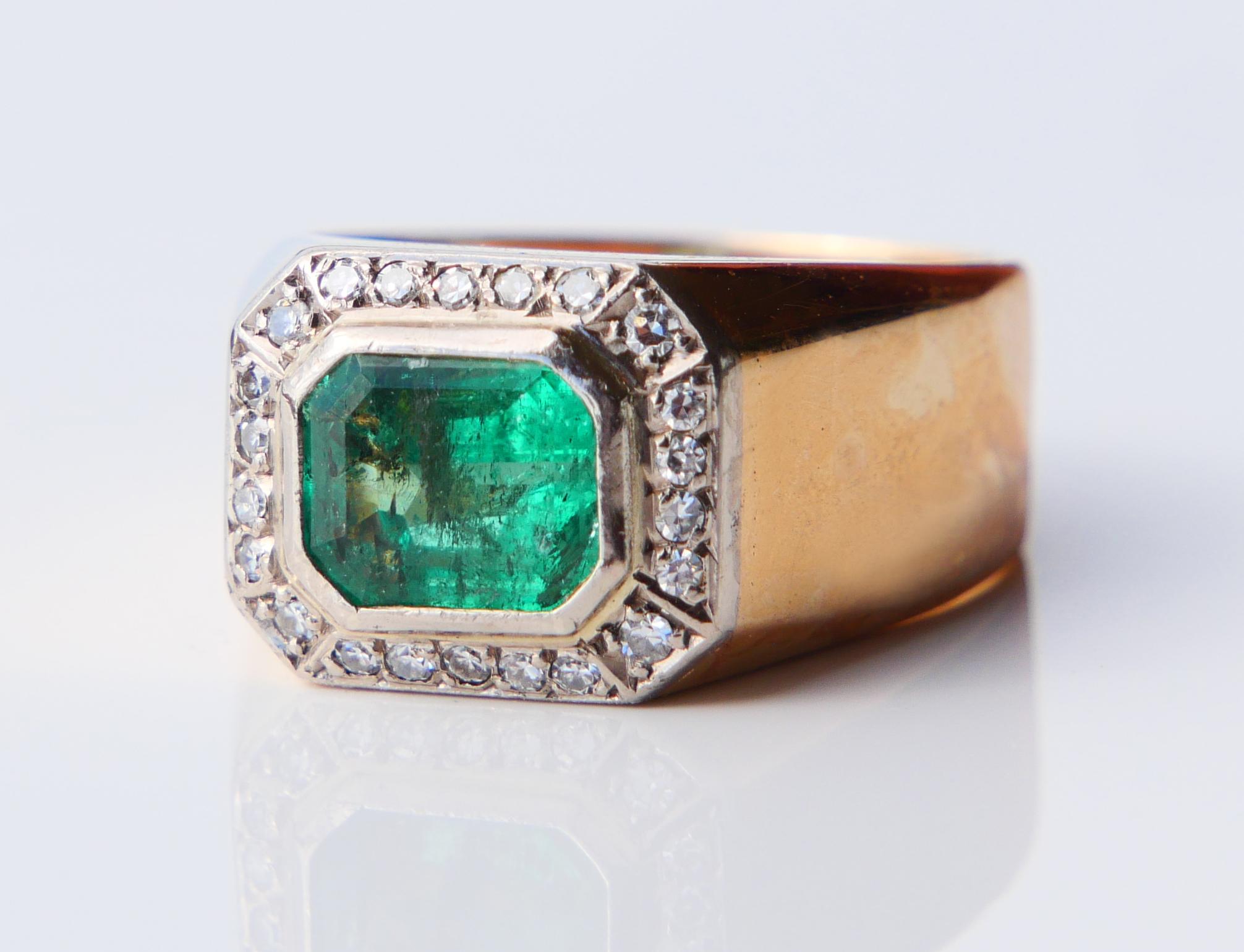 1979 Homme Bague unisexe naturel 2.5ct Emeraude Diamants or massif 18K ØUS7.25 /19gr en vente 8