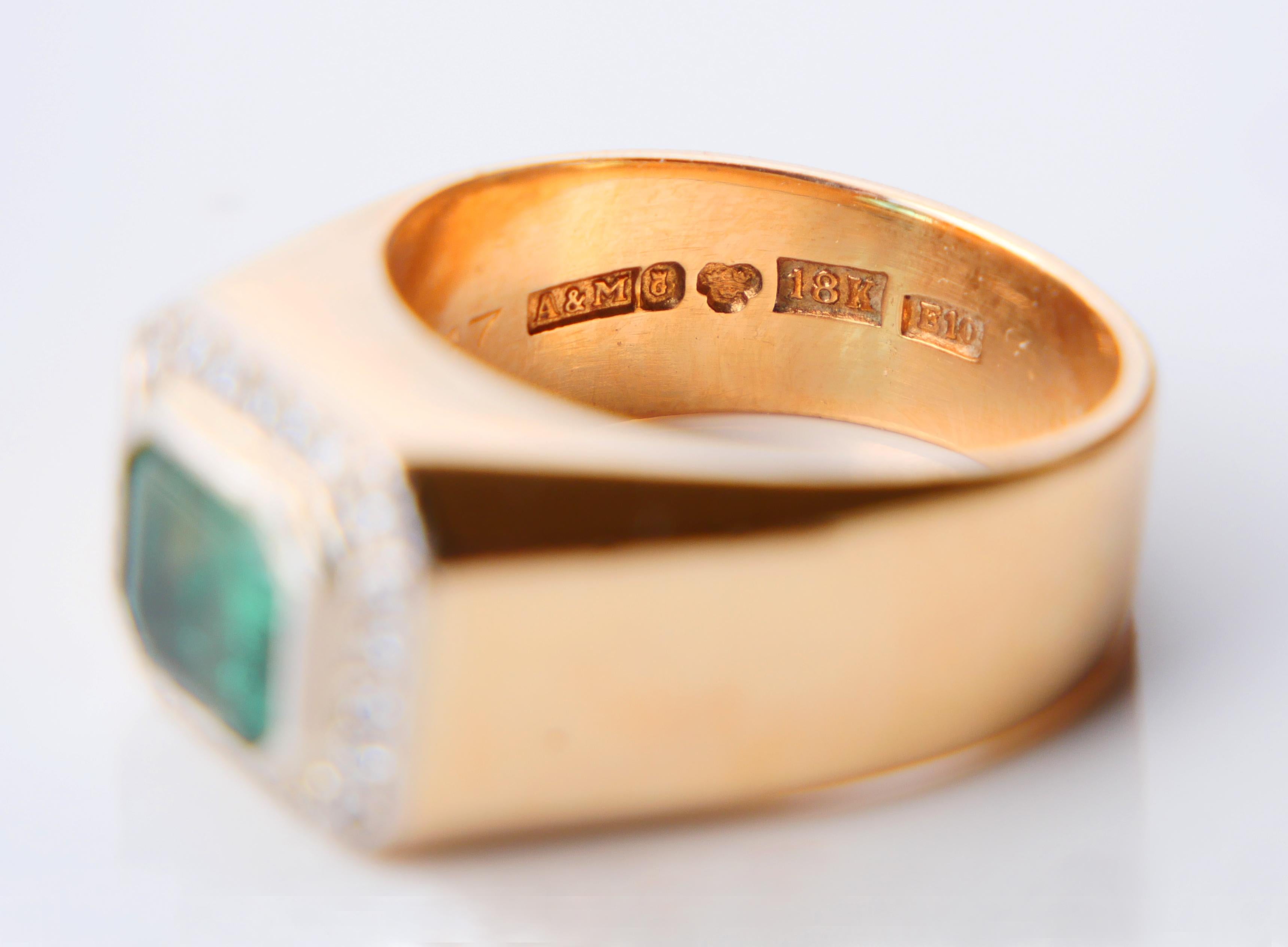 1979 Homme Bague unisexe naturel 2.5ct Emeraude Diamants or massif 18K ØUS7.25 /19gr en vente 11