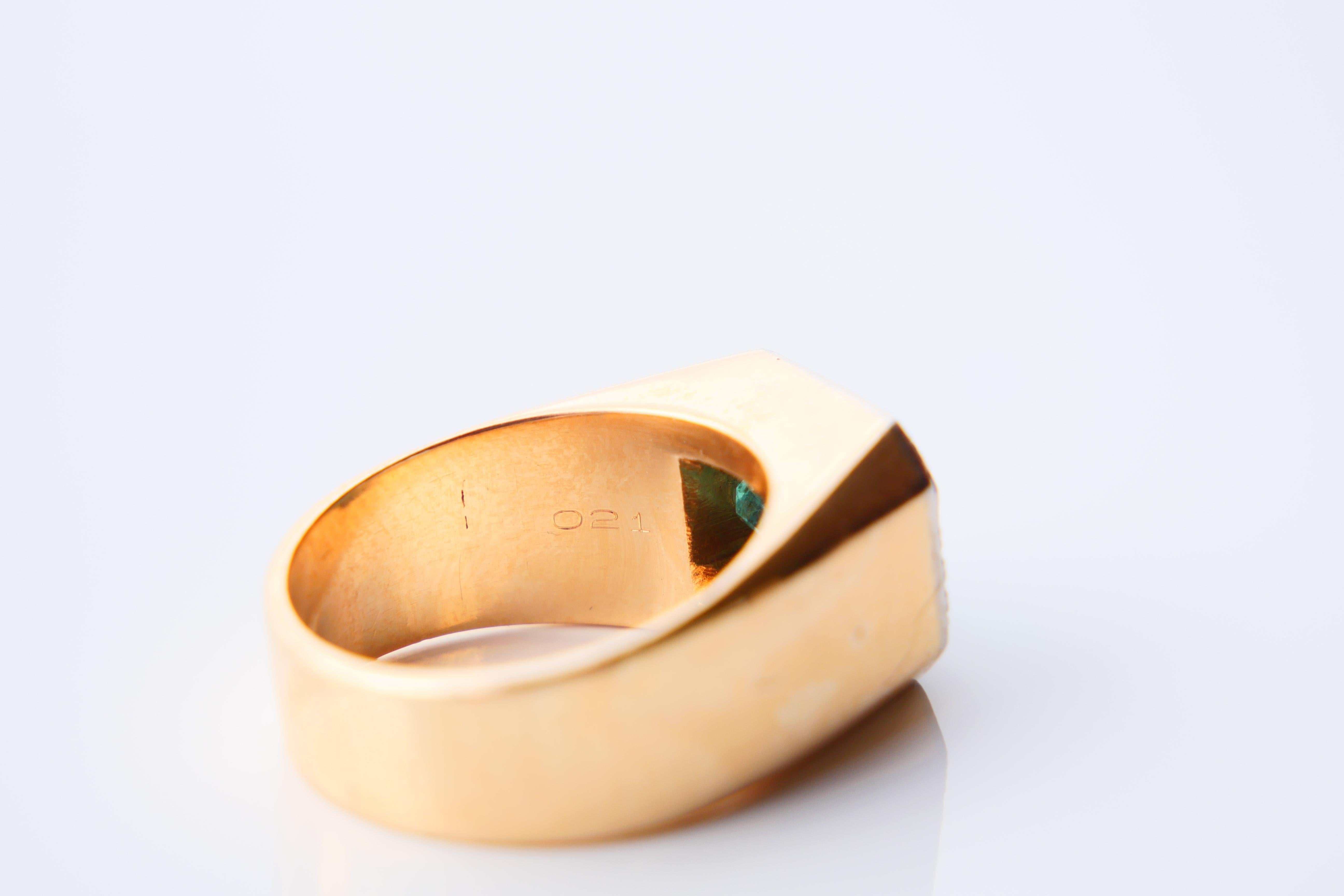 1979 Homme Bague unisexe naturel 2.5ct Emeraude Diamants or massif 18K ØUS7.25 /19gr en vente 12