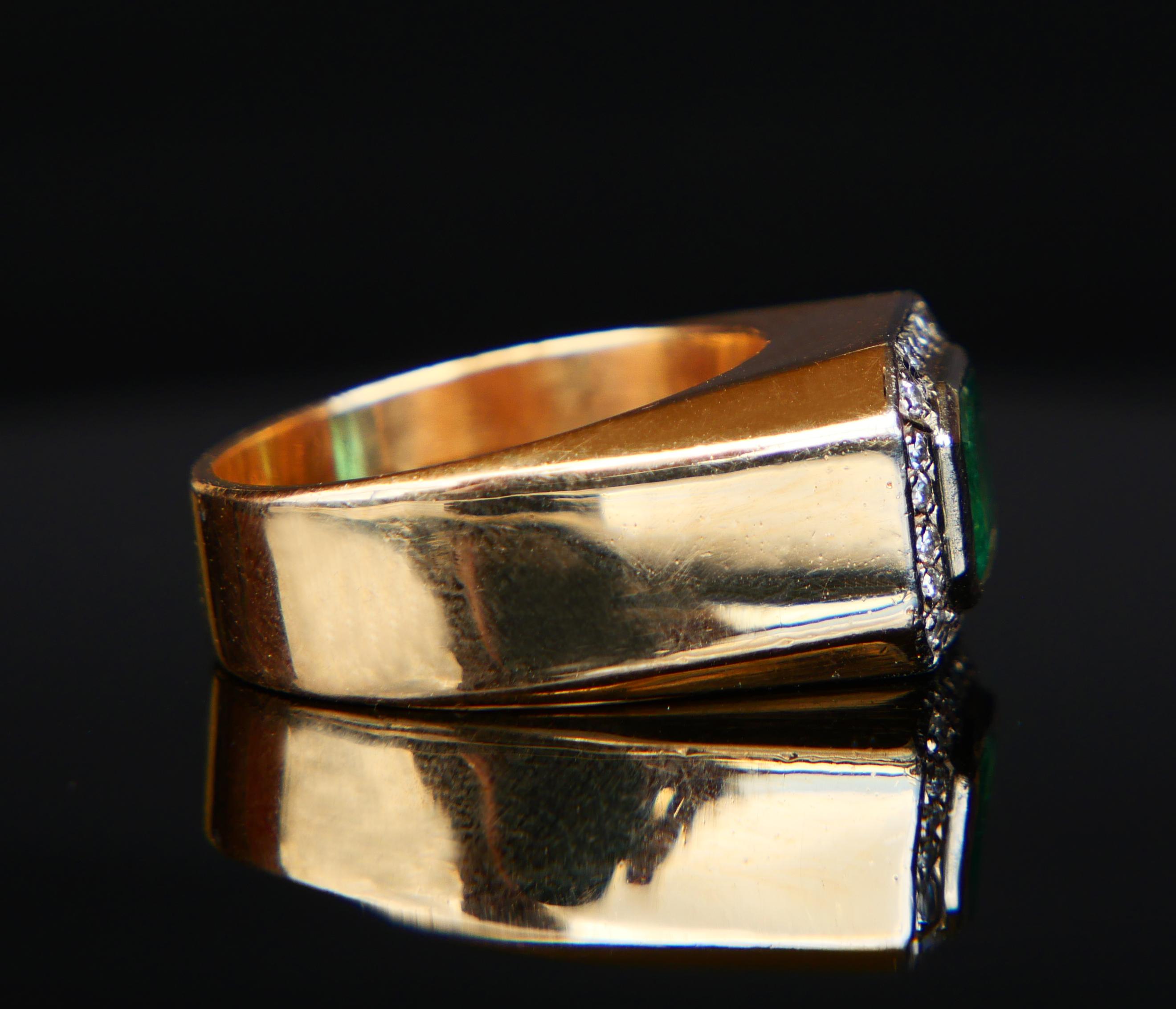 1979 Homme Bague unisexe naturel 2.5ct Emeraude Diamants or massif 18K ØUS7.25 /19gr Unisexe en vente