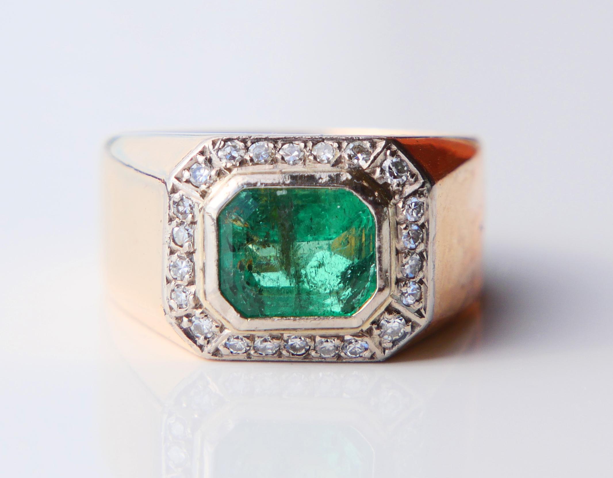 1979 Homme Bague unisexe naturel 2.5ct Emeraude Diamants or massif 18K ØUS7.25 /19gr en vente 4