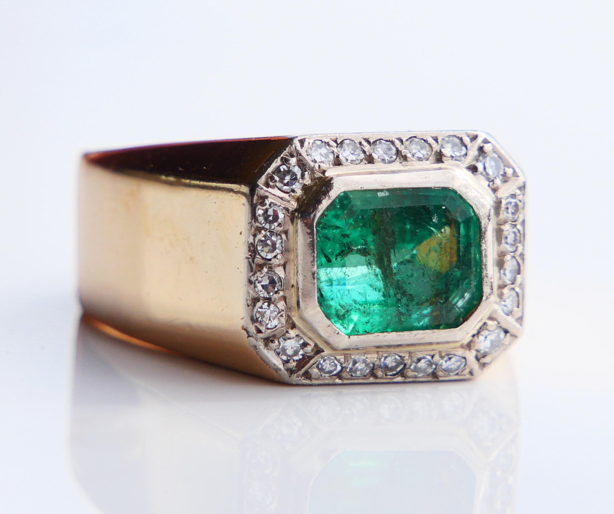 1979 Homme Bague unisexe naturel 2.5ct Emeraude Diamants or massif 18K ØUS7.25 /19gr en vente 5