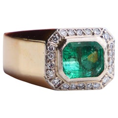 1979 Homme Bague unisexe naturel 2.5ct Emeraude Diamants or massif 18K ØUS7.25 /19gr