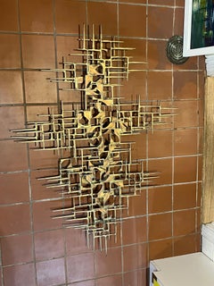 Mid-Century Modern Brutalist Torch Cut Nail Art Wall Sculpture by Max Levine