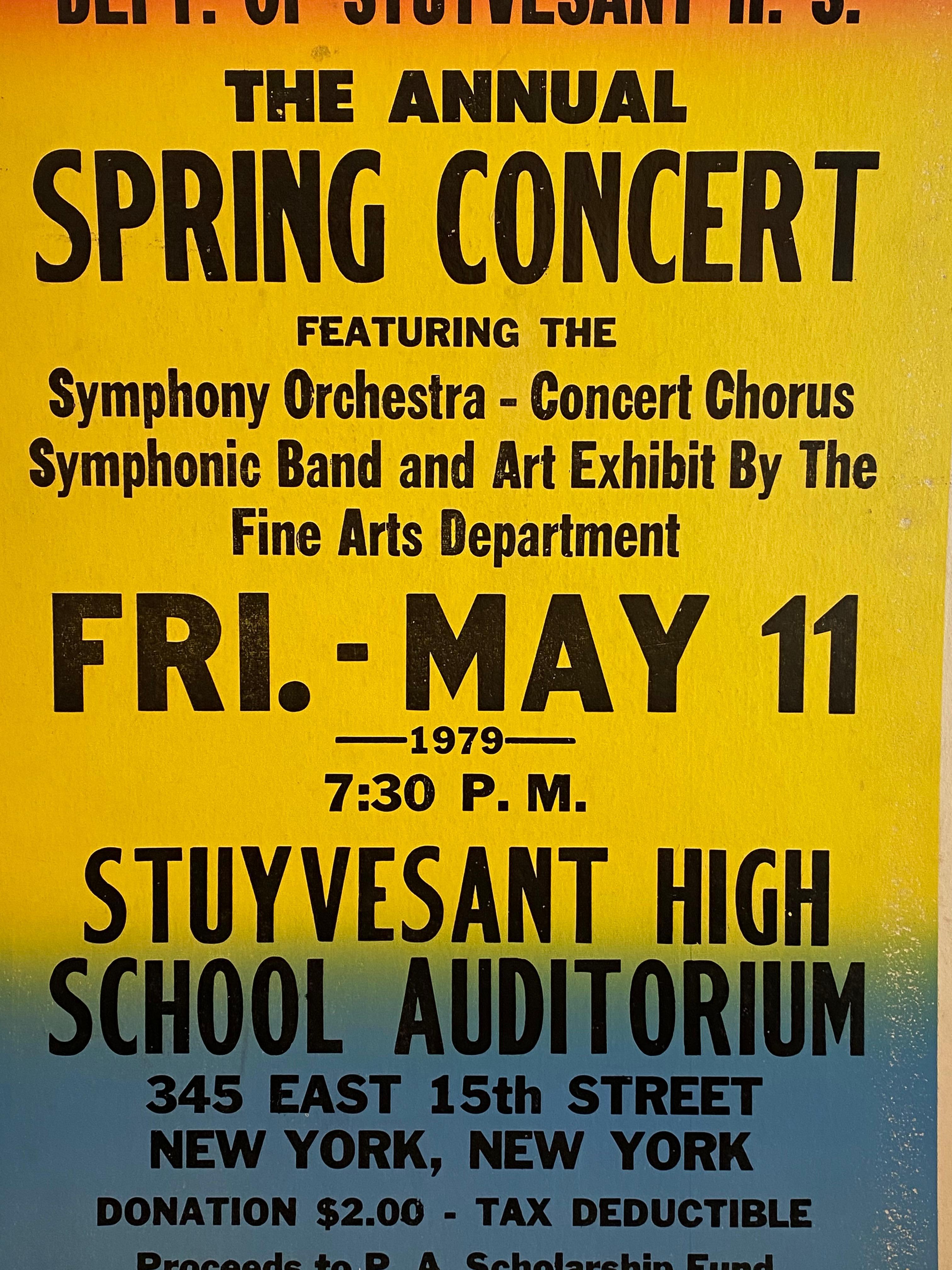 Schoolhouse Affiche de concert du printemps de la Stuyvesant High School à New York, 1979 en vente