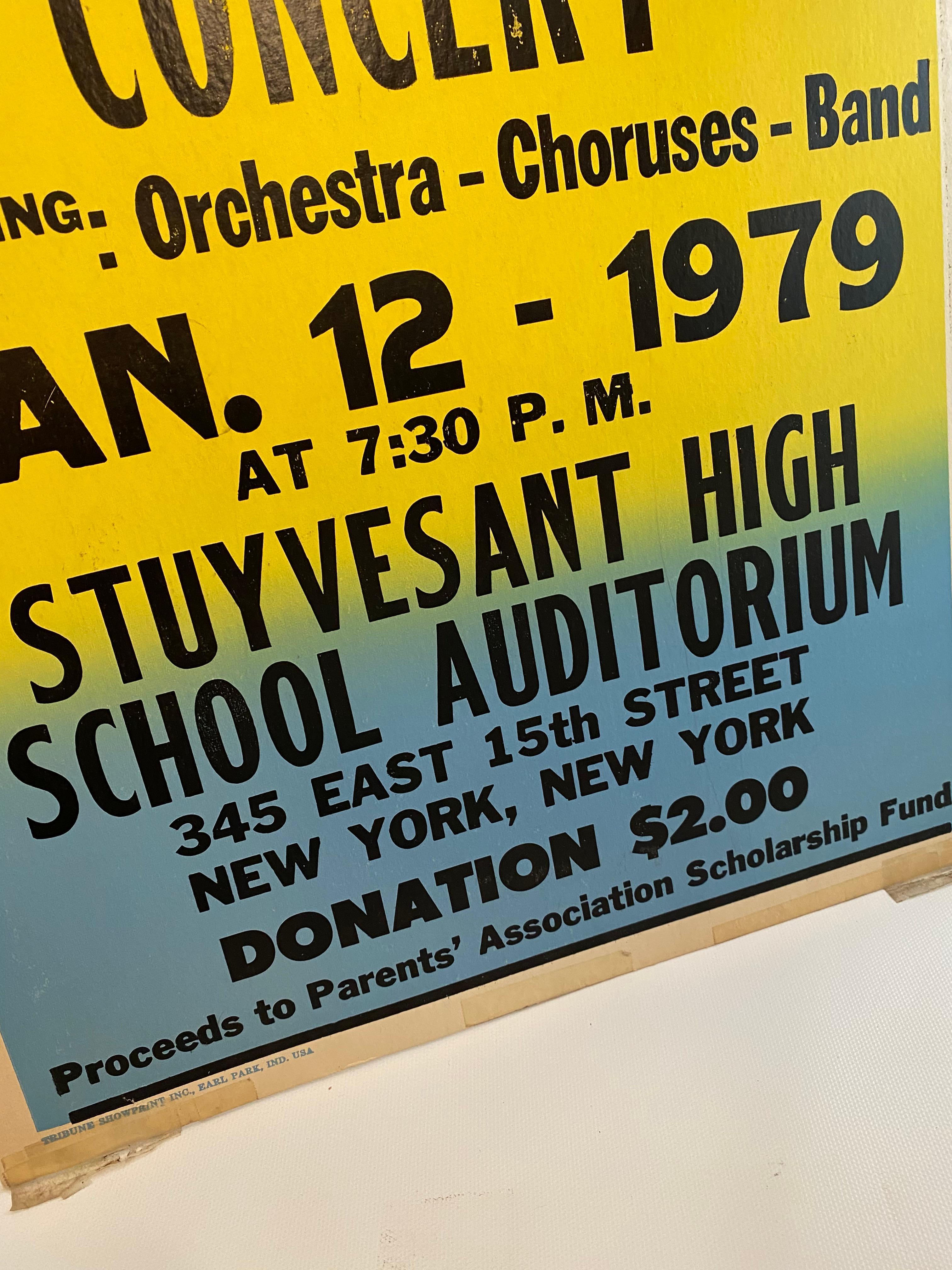 Fin du 20e siècle Affiche de concert des pops d'hiver de l'École secondaire Stuyvesant de New York, 1979 en vente
