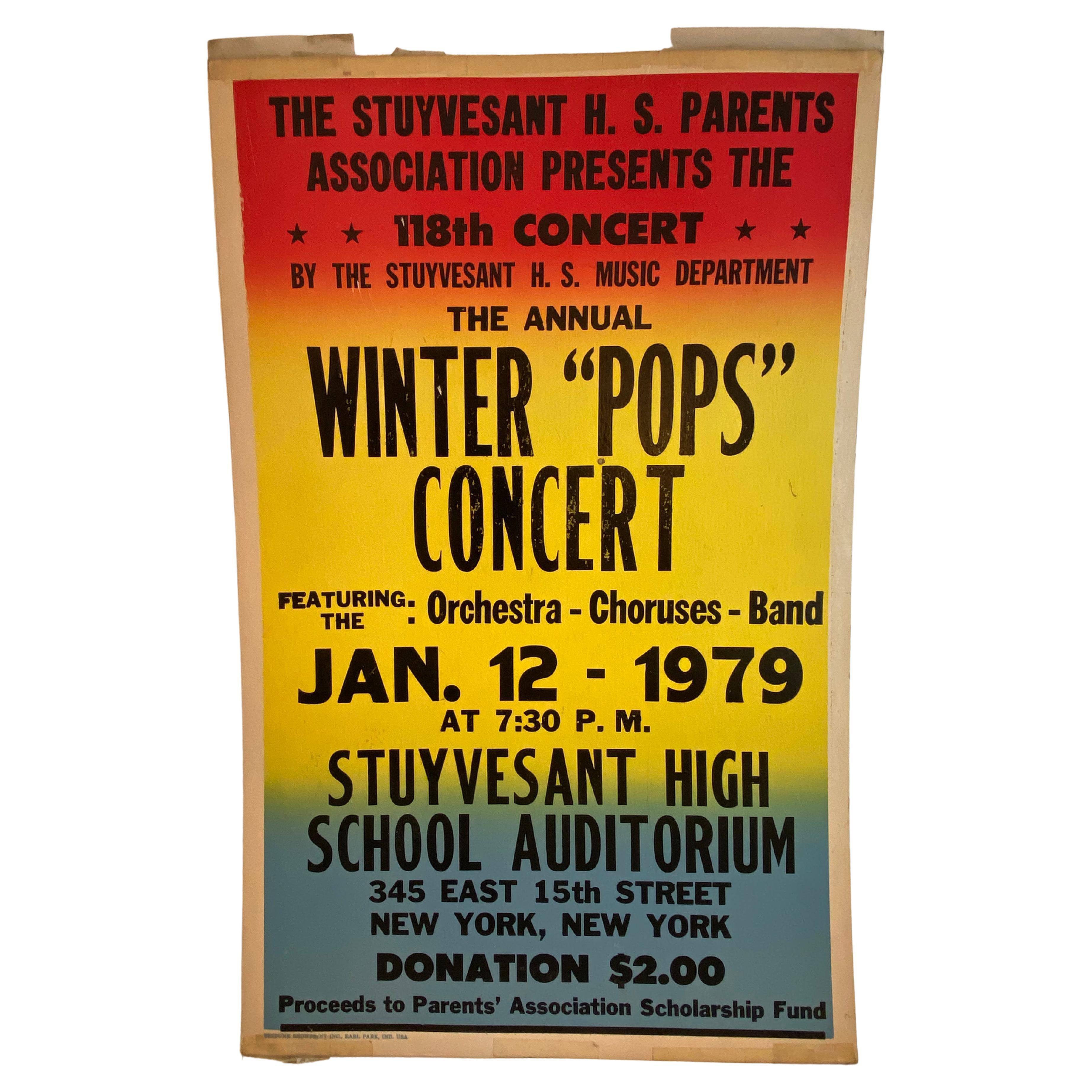 Affiche de concert des pops d'hiver de l'École secondaire Stuyvesant de New York, 1979 en vente