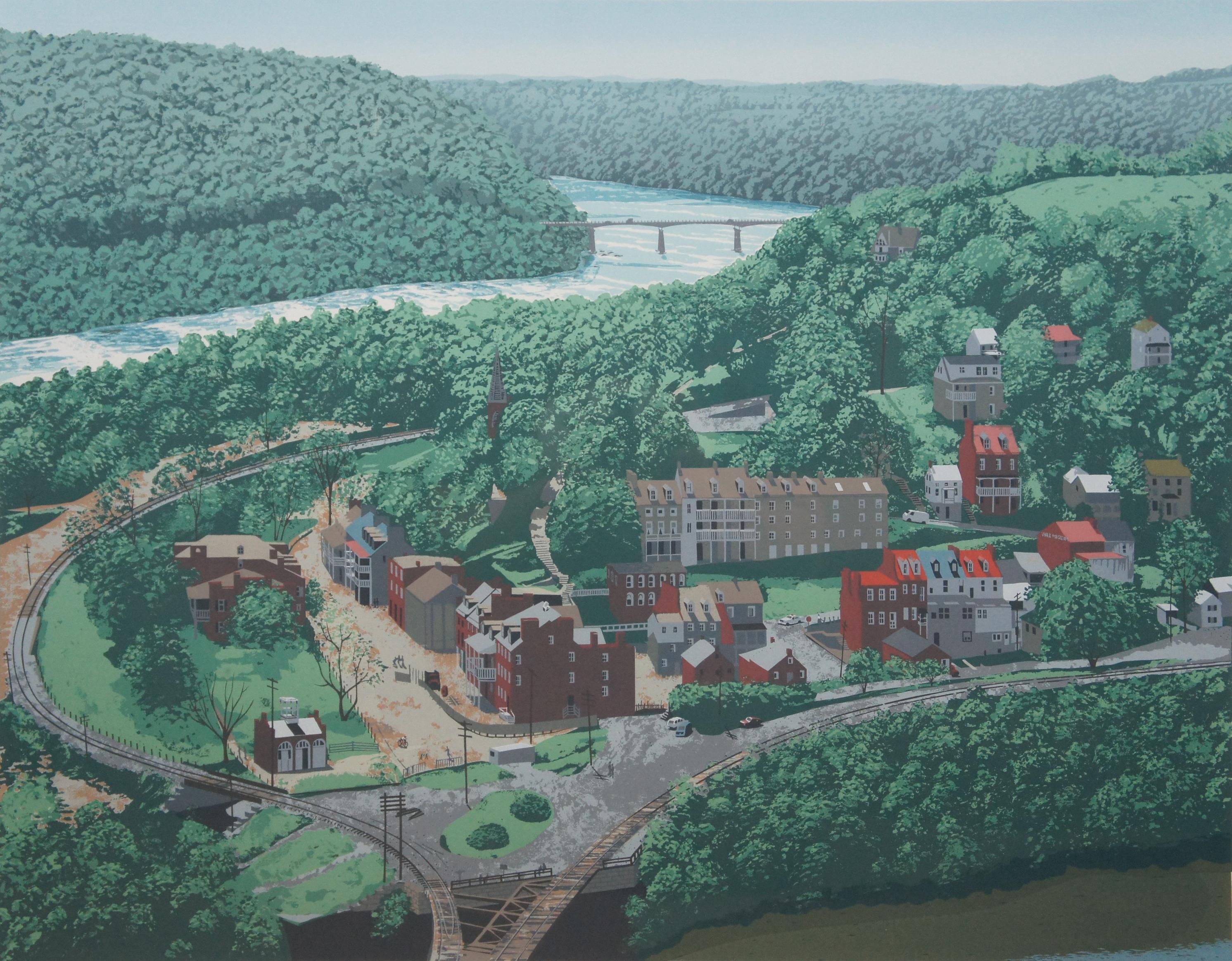 Modern 1979 Randy Owens Harpers Ferry West Virginia City Land Cityscape Serigraph Print For Sale