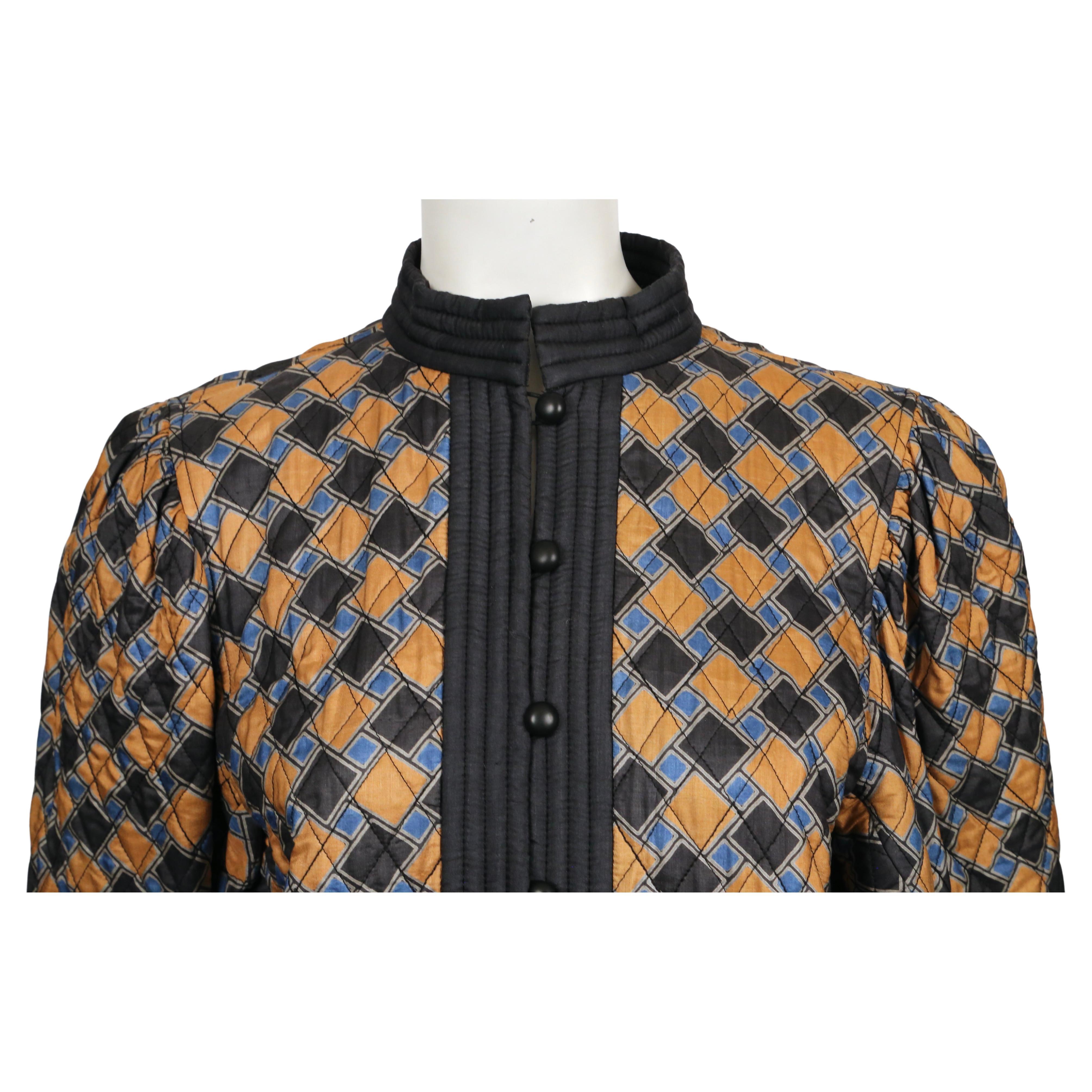1979 SAINT LAURENT abstract printed silk quilt jacket In Good Condition For Sale In San Fransisco, CA