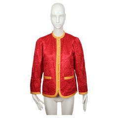 1979 SAINT LAURENT red satin RUNWAY jacket with seashell embroidery