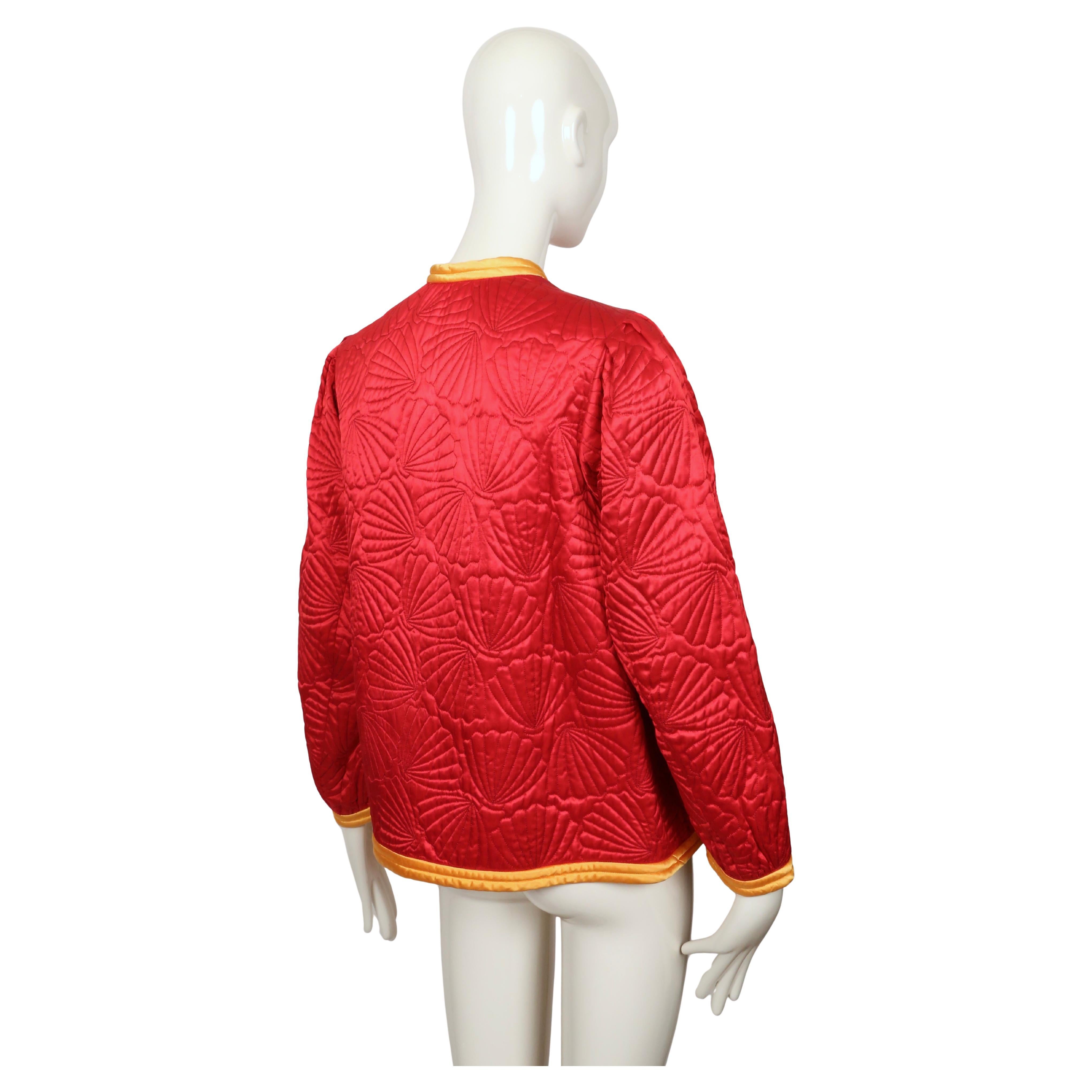 1979 SAINT LAURENT red satin RUNWAY jacket with seashell embroidery Unisexe en vente
