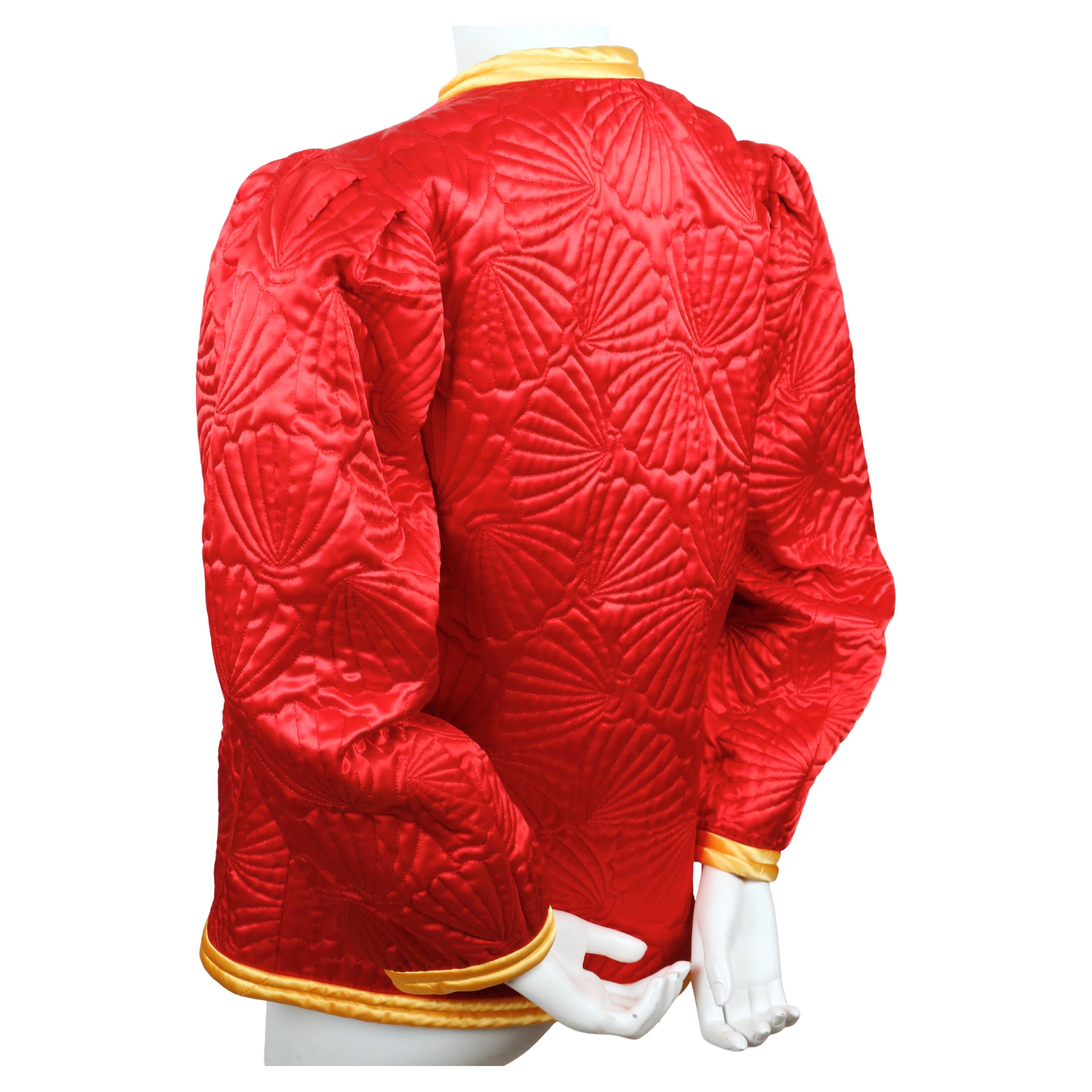 Red 1979 SAINT LAURENT red satin RUNWAY jacket with seashell embroidery   For Sale