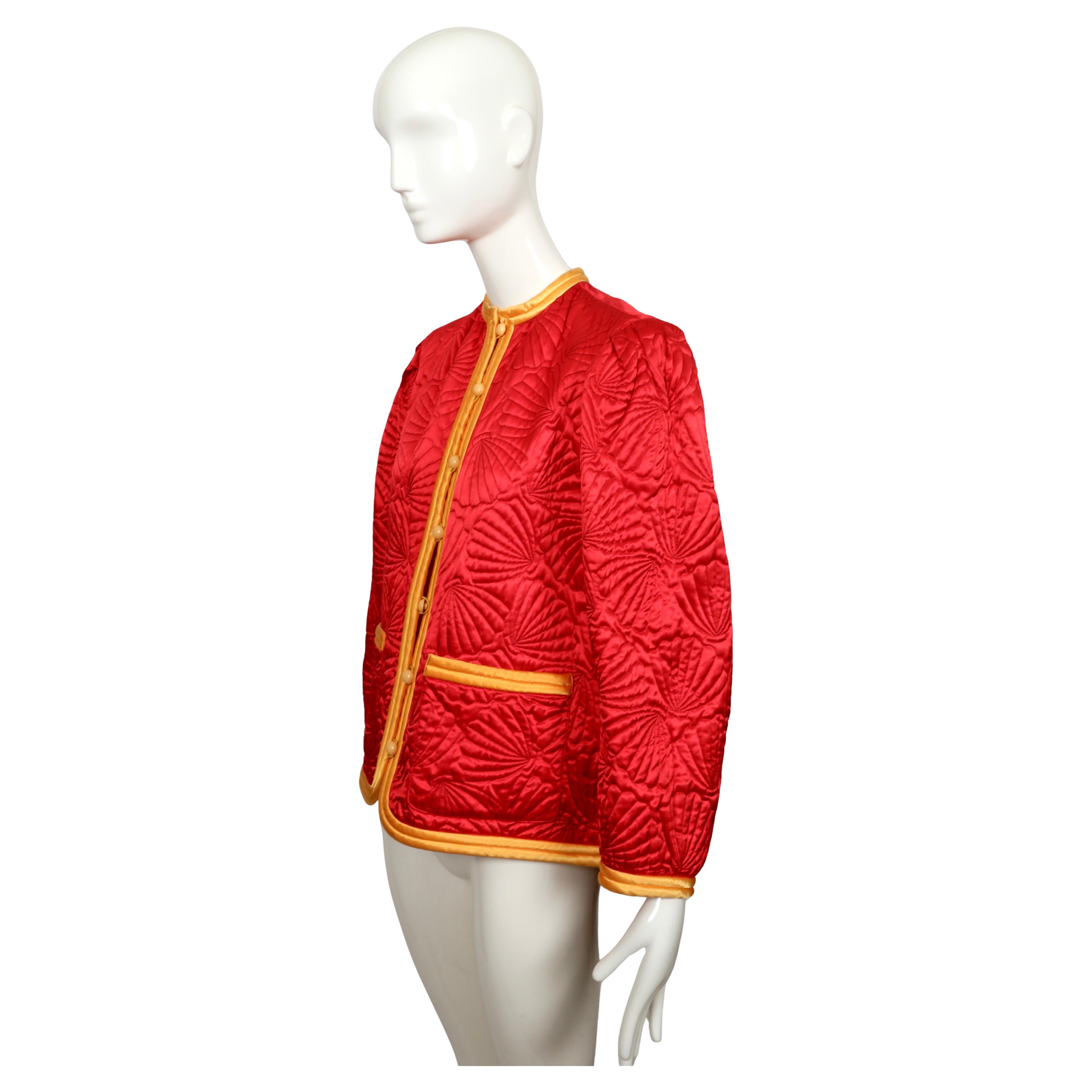 1979 SAINT LAURENT red satin RUNWAY jacket with seashell embroidery en vente 1