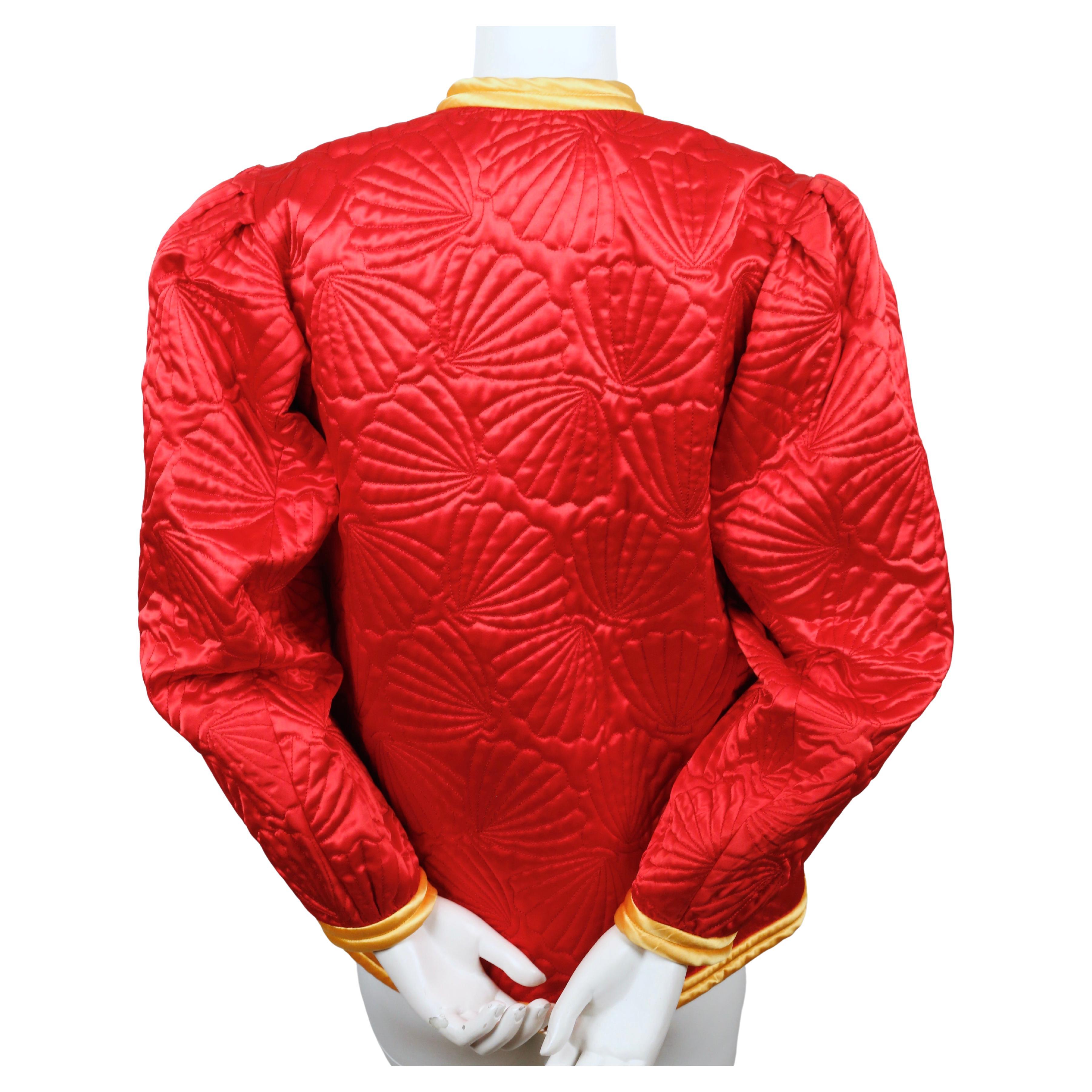 Women's or Men's 1979 SAINT LAURENT red satin RUNWAY jacket with seashell embroidery   For Sale