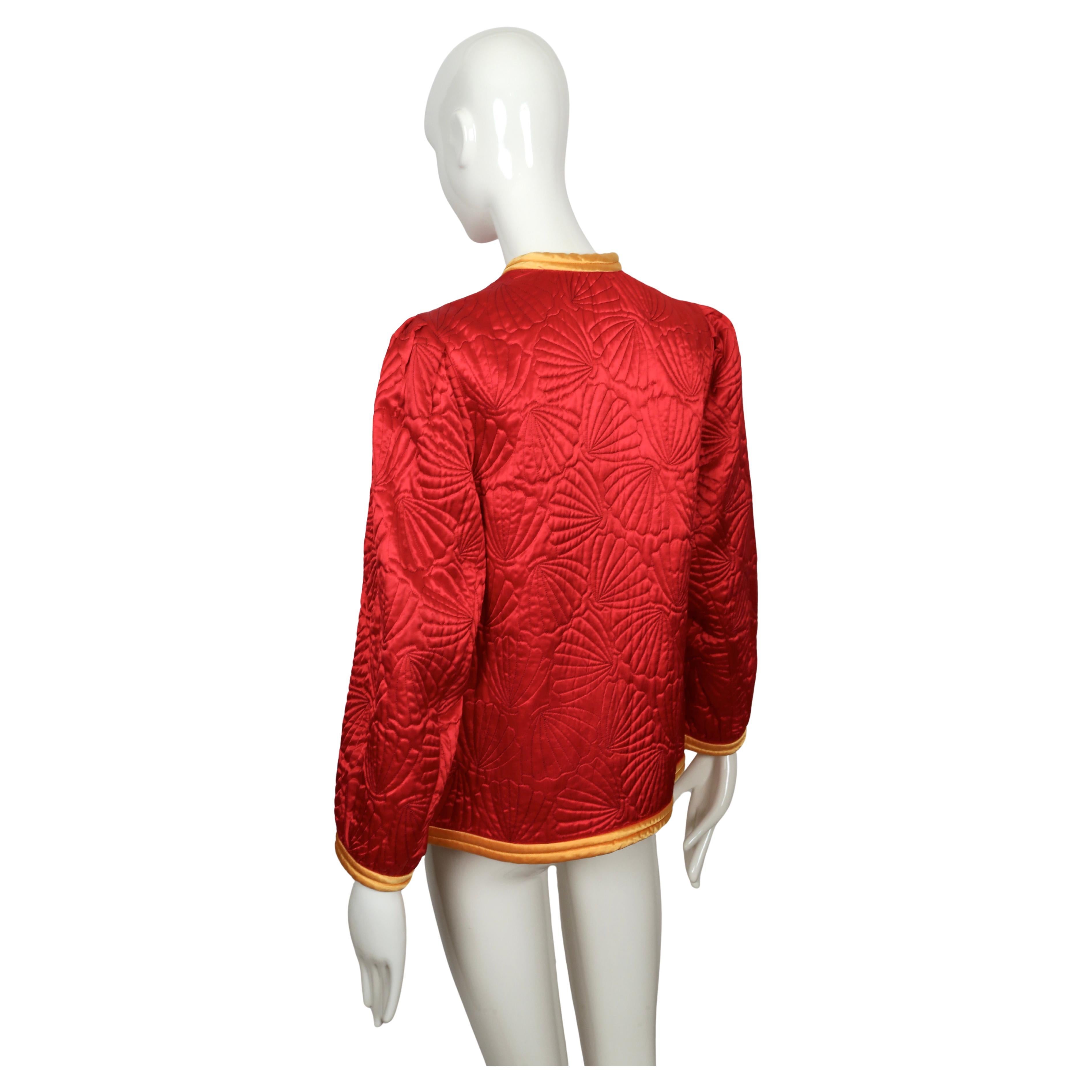 1979 SAINT LAURENT red satin RUNWAY jacket with seashell embroidery en vente 3