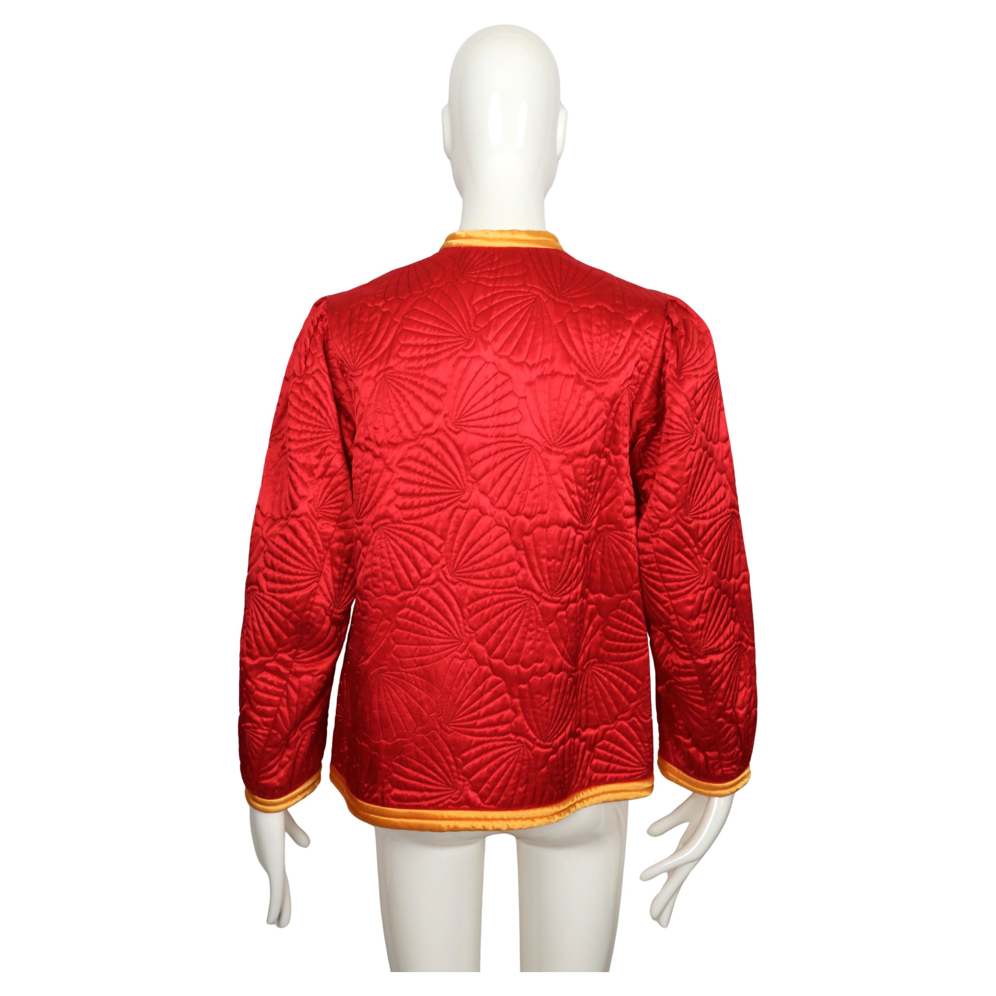 1979 SAINT LAURENT red satin RUNWAY jacket with seashell embroidery en vente 4