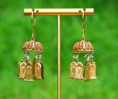 1979 Boucles d'oreilles soviétiques Bakou perles de rocaille massif or 14K / 11.97gr