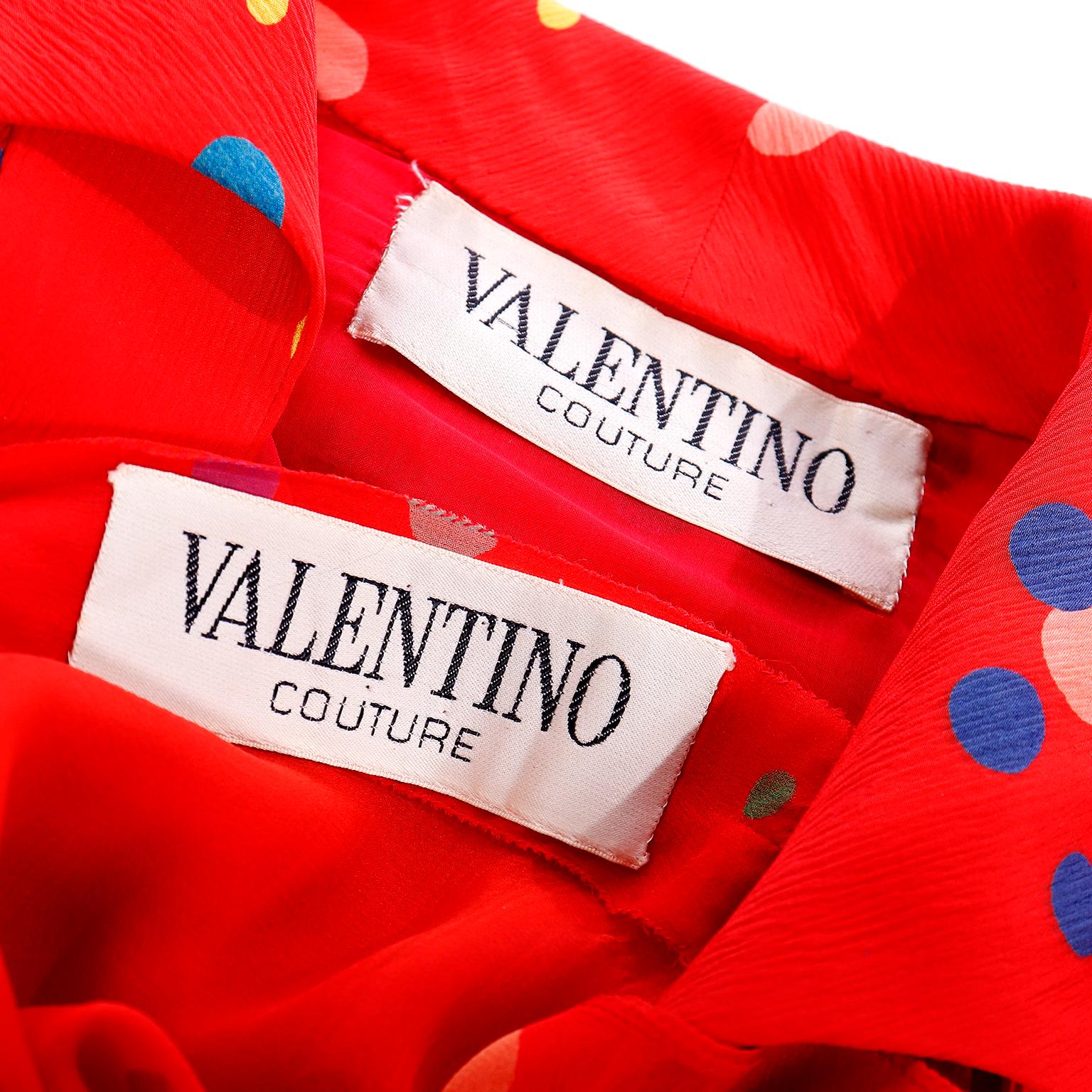 1979 Valentino Couture Red Silk Polka Dot 3pc Outfit W Bow Blouse Pants & Jacket 15