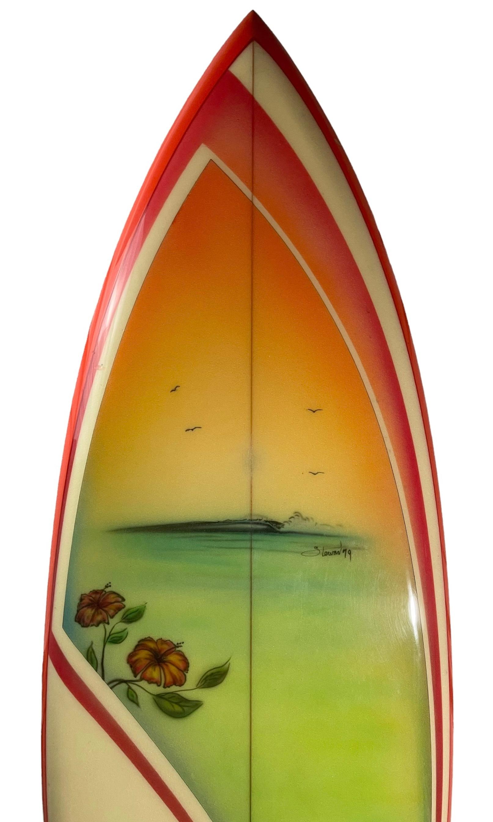 American 1979 Vintage Ocean Pacific Wave Mural Surfboard with artwork by Bill Stewart For Sale