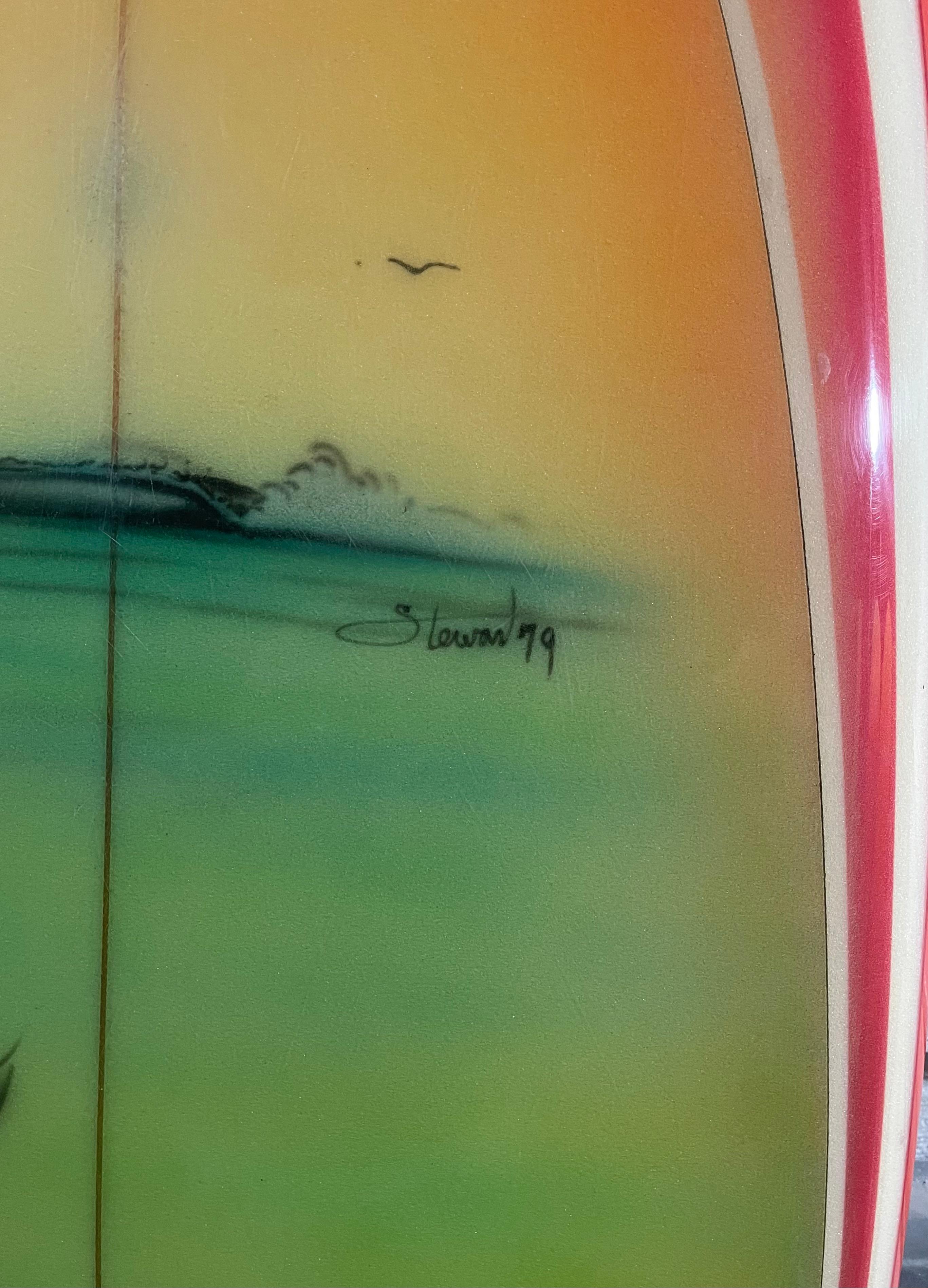 1979 Vintage Ocean Pacific Wave Mural Surfboard with artwork by Bill Stewart In Good Condition For Sale In Haleiwa, HI
