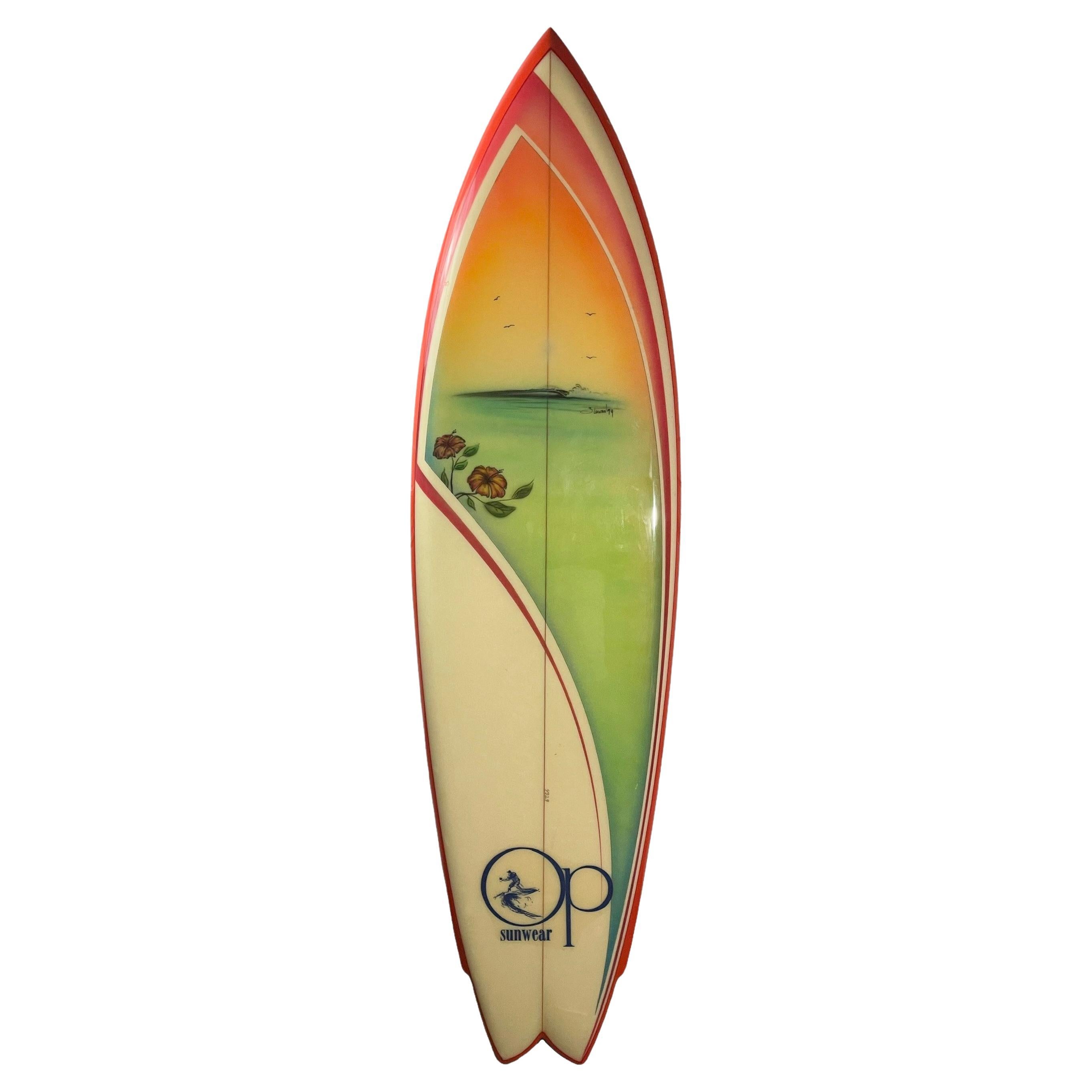 1979 Vintage Ocean Pacific Wave Mural Surfboard with artwork by Bill Stewart For Sale