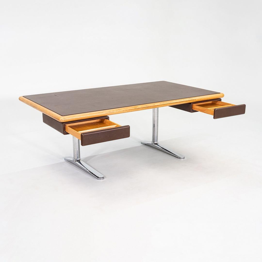 1979 Warren Platner for Knoll Executive Desk in Leather, Oak, and Chromed Steel in vendita 4