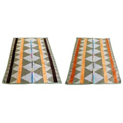 Vintage 1979 Wool Rugs Missoni Style Brown Orange Yellow Set of Two, Italy