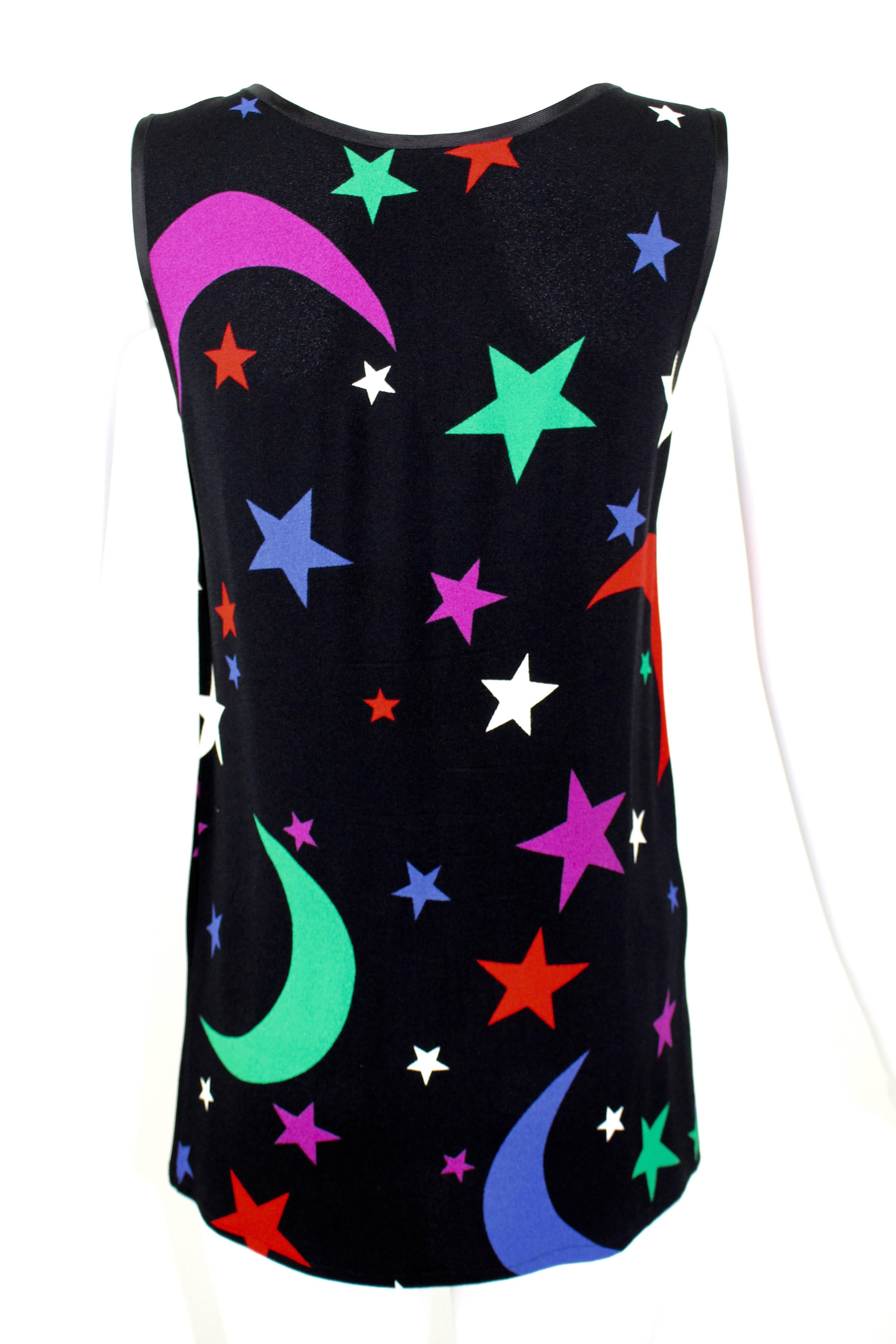 1979 YSL Yves Saint Laurent Moon & Stars Sleeveless Tunic Top Documented In Excellent Condition For Sale In Boca Raton, FL