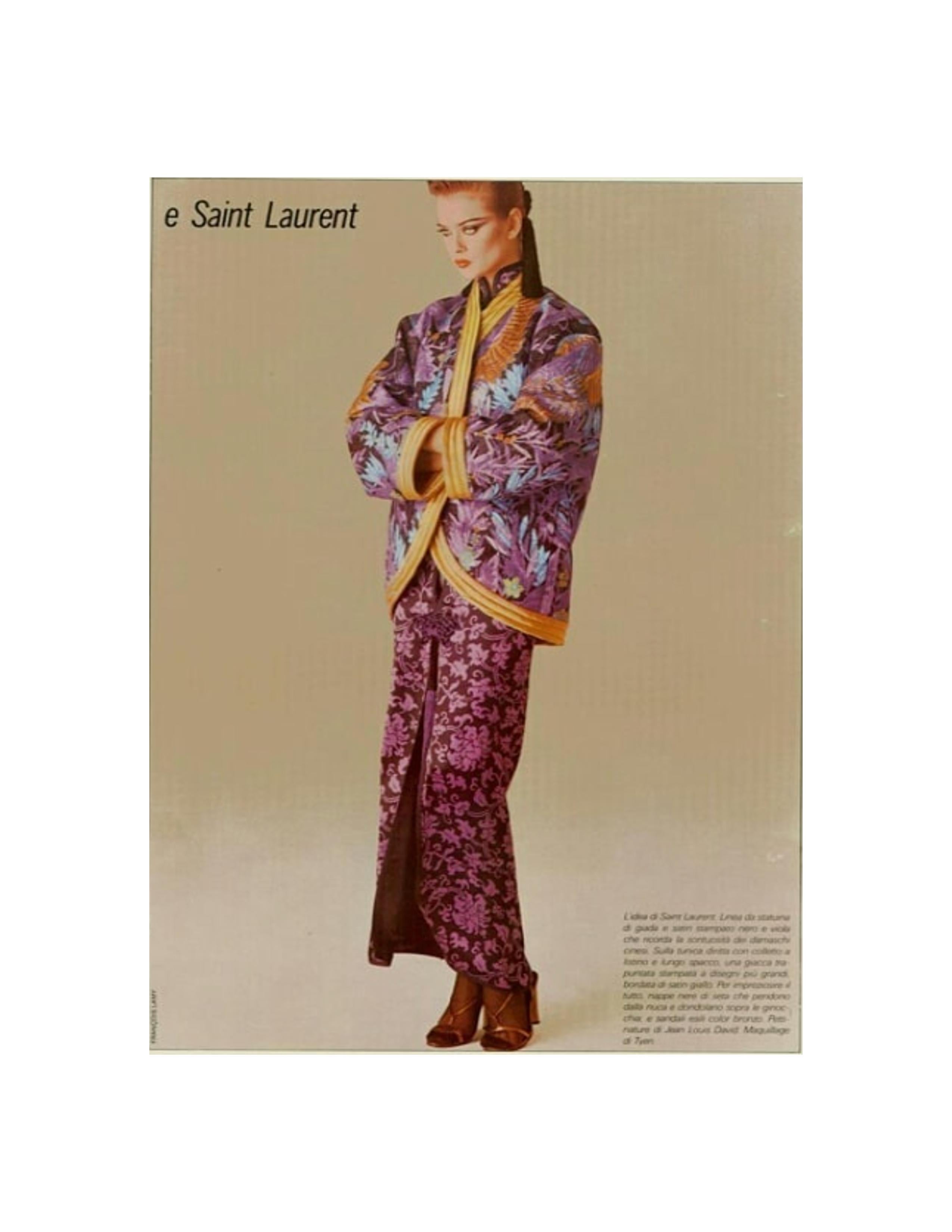 Veste kimono en satin noir avec broderie asiatique YVES SAINT LAURENT, 1979 en vente 8
