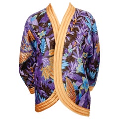 1979 YVES SAINT LAURENT black satin kimono jacket with Asian embroidery