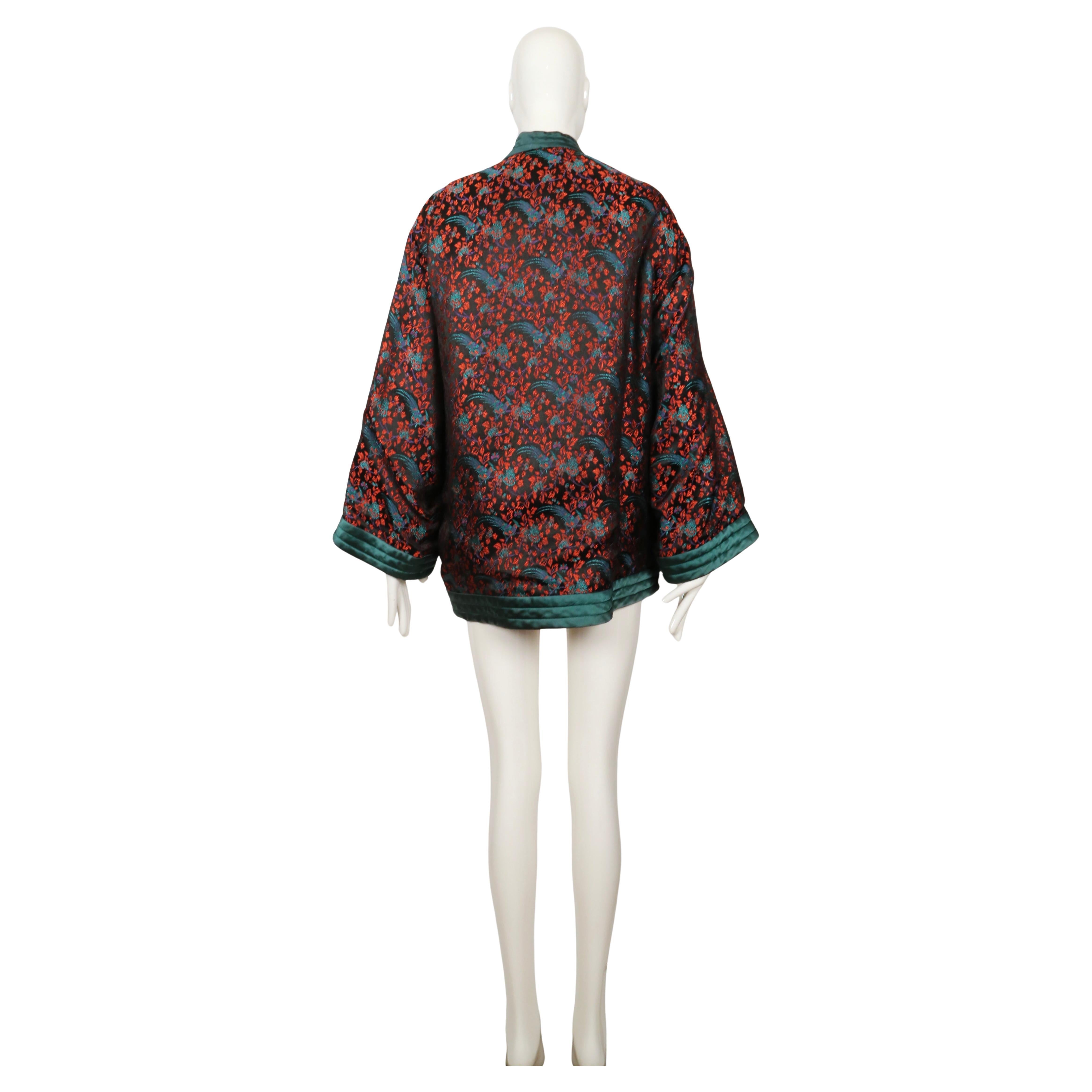 1979 YVES SAINT LAURENT black satin kimono jacket with Asian pheasant embroidery 7
