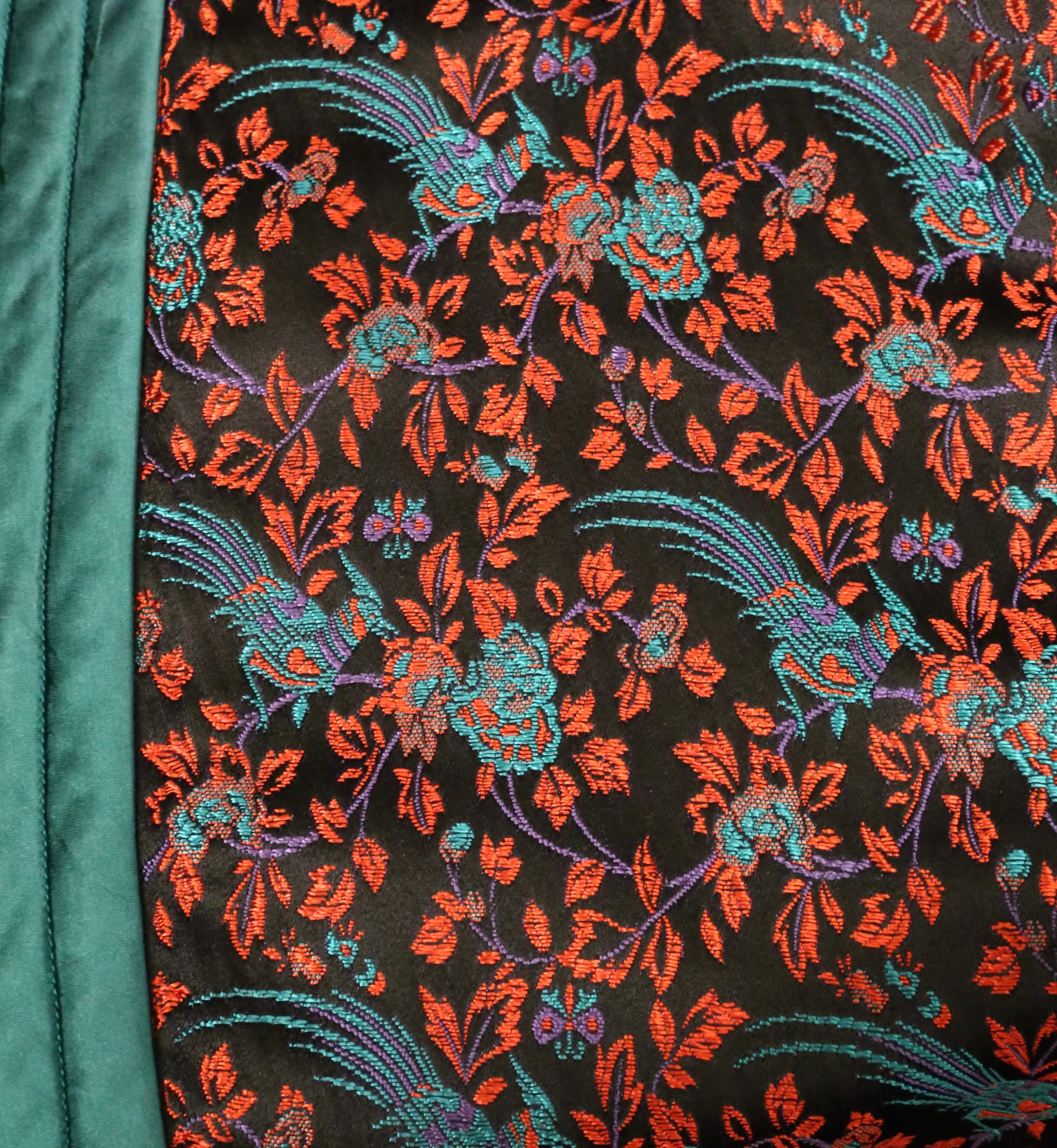 1979 YVES SAINT LAURENT black satin kimono jacket with Asian pheasant embroidery 10