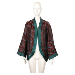 1979 YVES SAINT LAURENT black satin kimono jacket with Asian pheasant embroidery