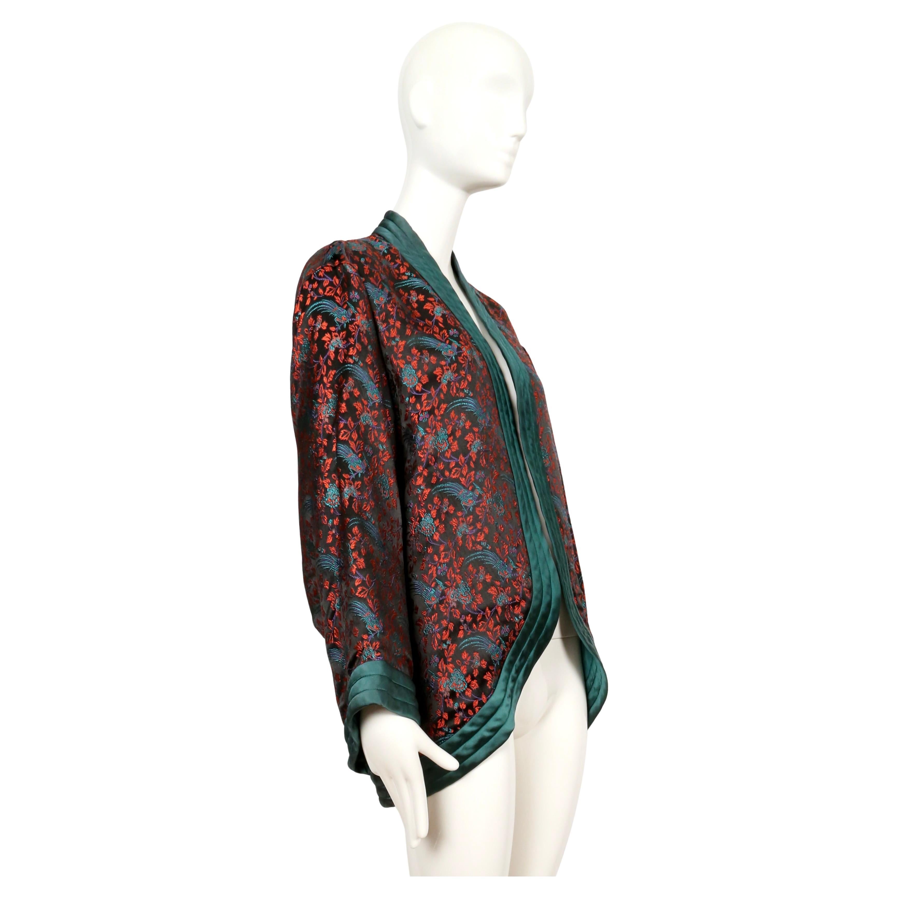 1979 YVES SAINT LAURENT black satin kimono jacket with Asian pheasant embroidery In Good Condition In San Fransisco, CA