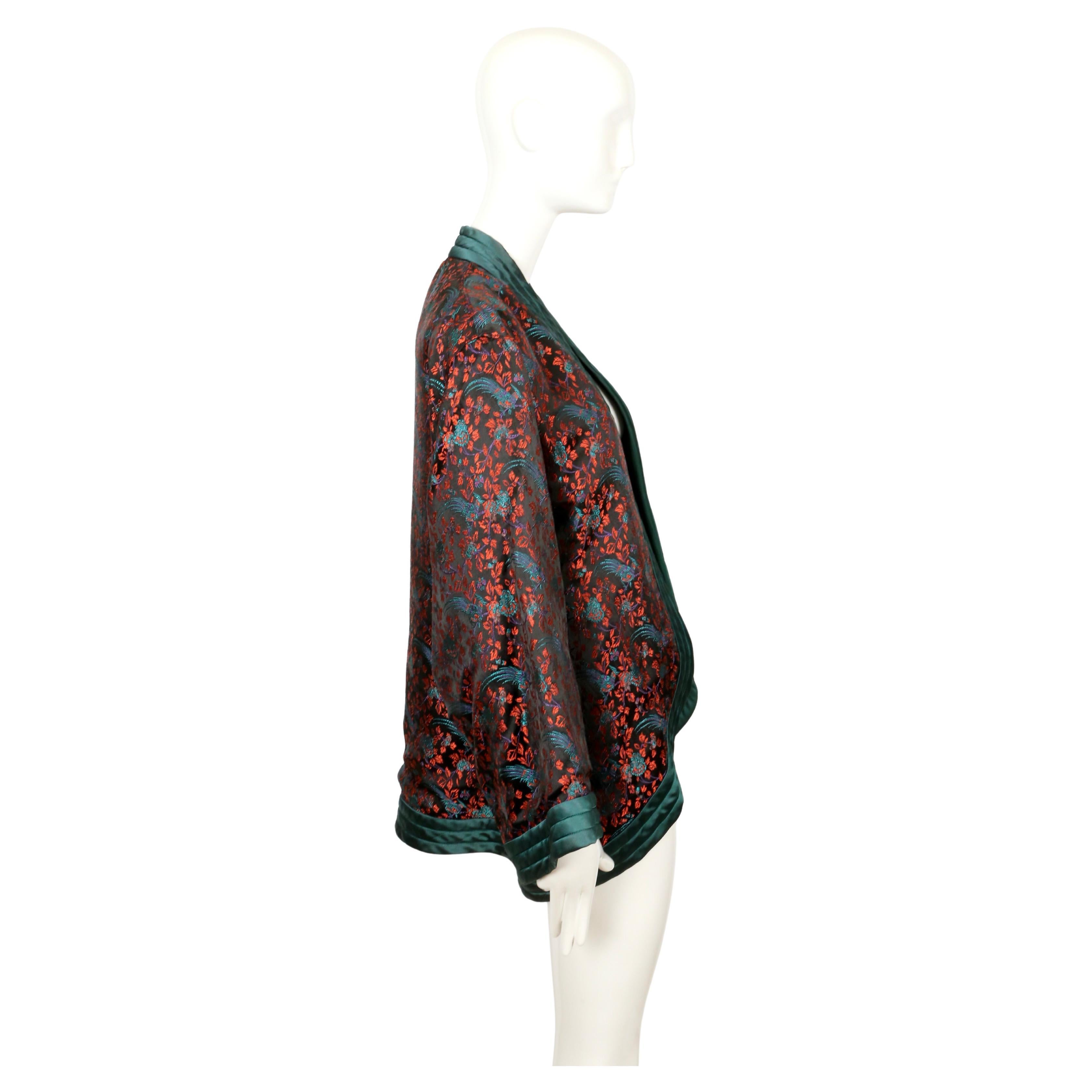 1979 YVES SAINT LAURENT black satin kimono jacket with Asian pheasant embroidery 1