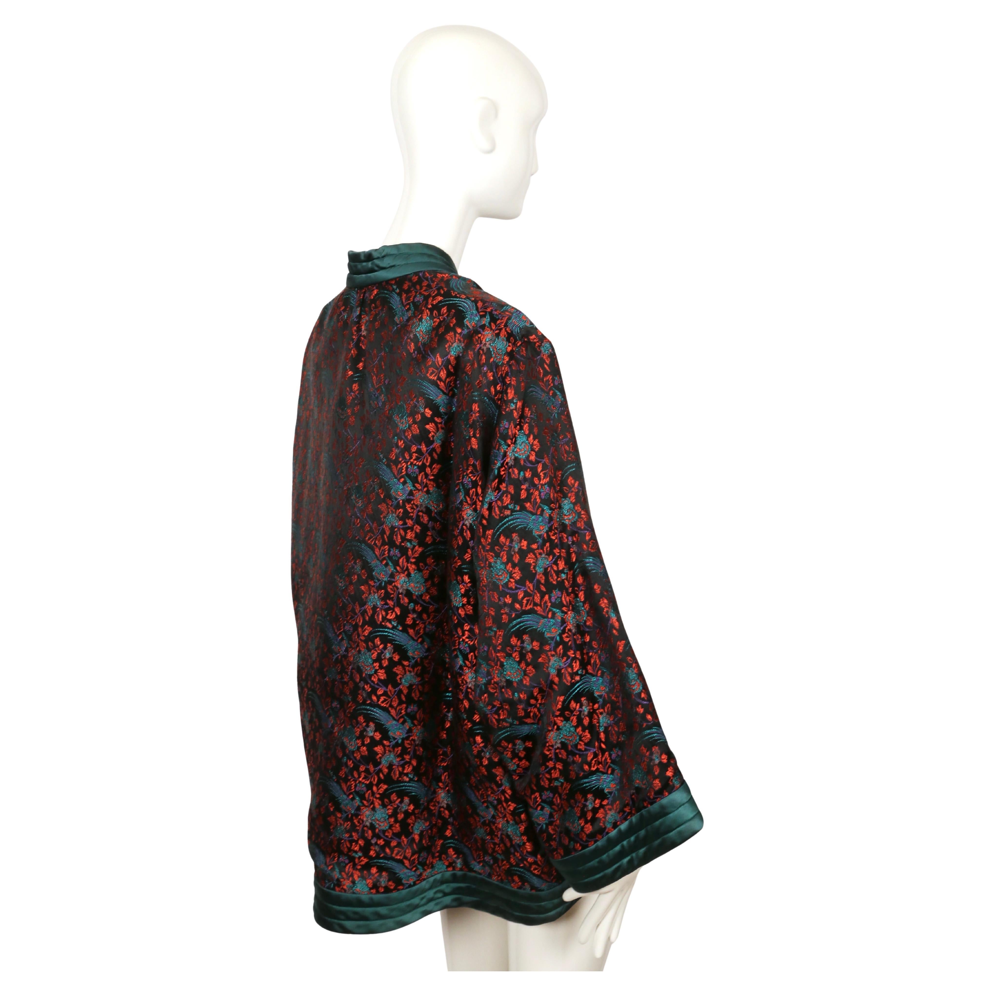 1979 YVES SAINT LAURENT black satin kimono jacket with Asian pheasant embroidery 2