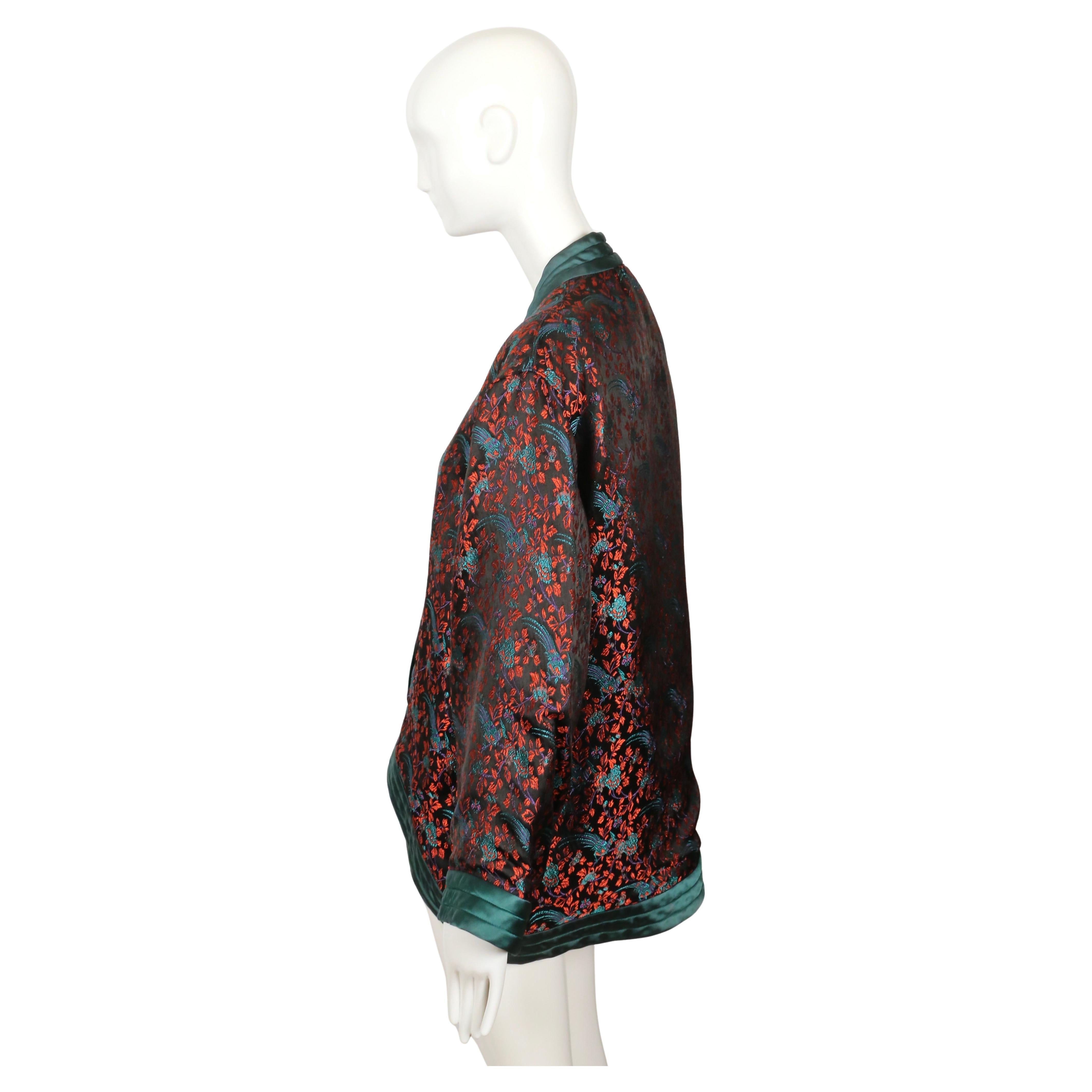 1979 YVES SAINT LAURENT black satin kimono jacket with Asian pheasant embroidery 4