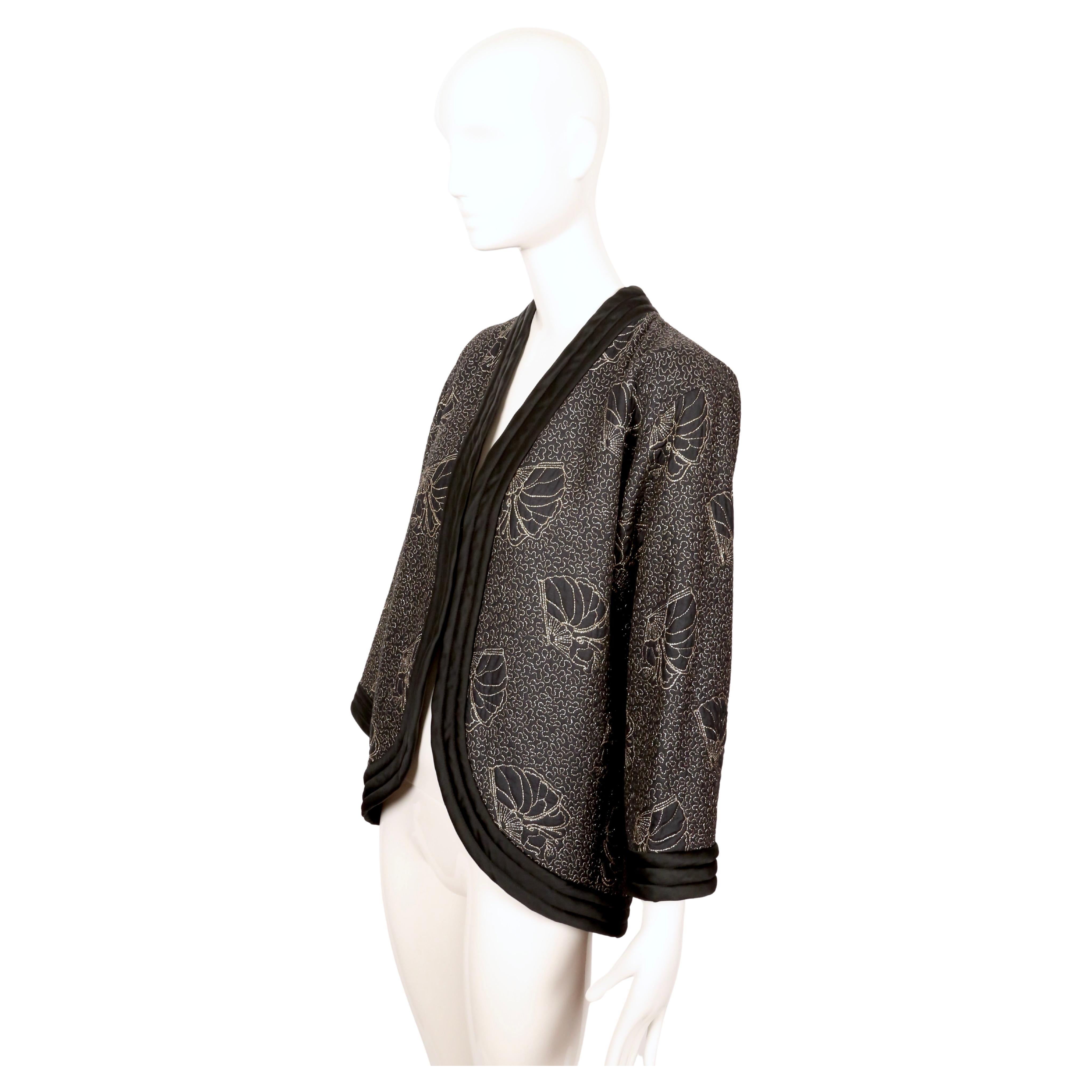 1979 YVES SAINT LAURENT black satin kimono jacket with gold seashell embroidery For Sale 5