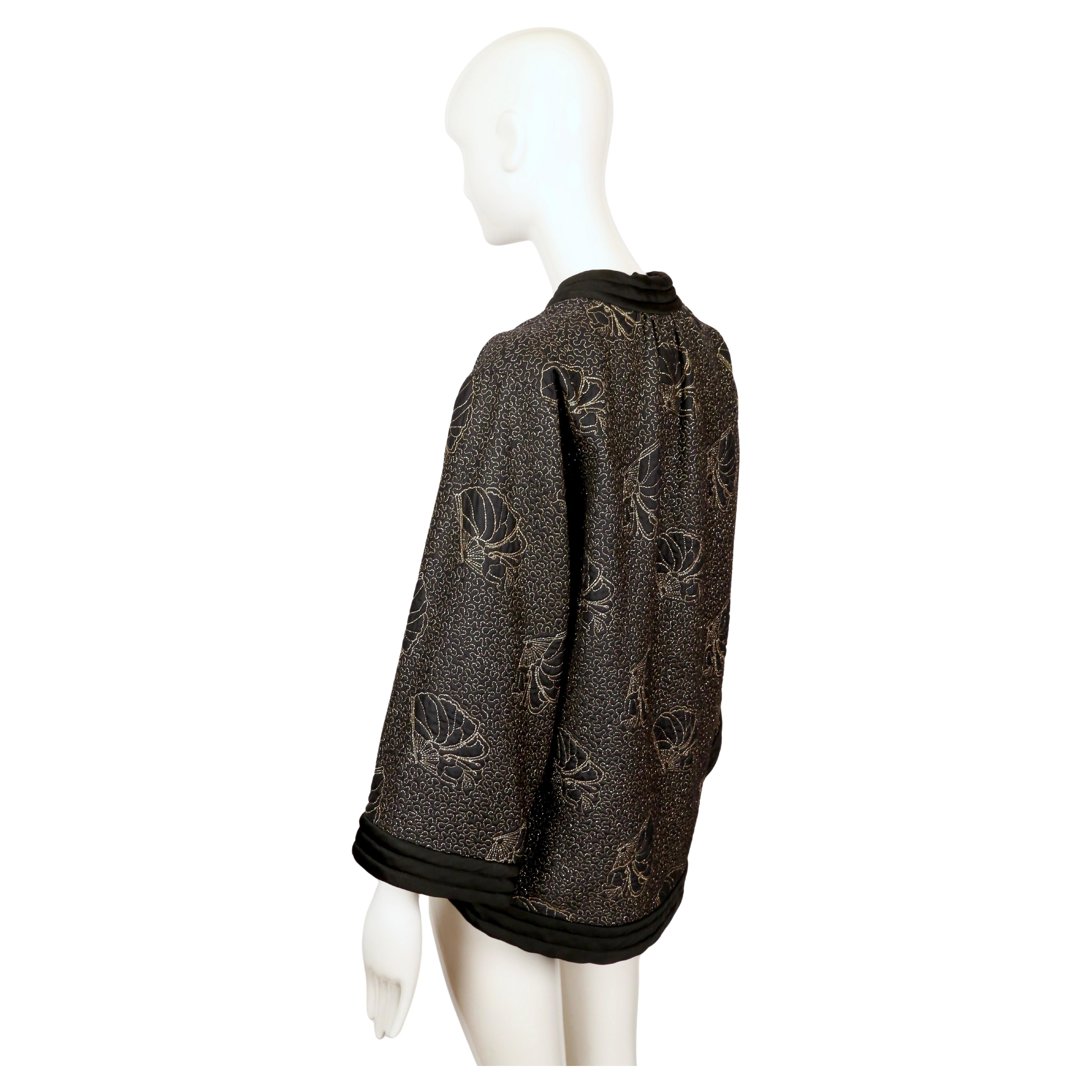 1979 YVES SAINT LAURENT black satin kimono jacket with gold seashell embroidery For Sale 6