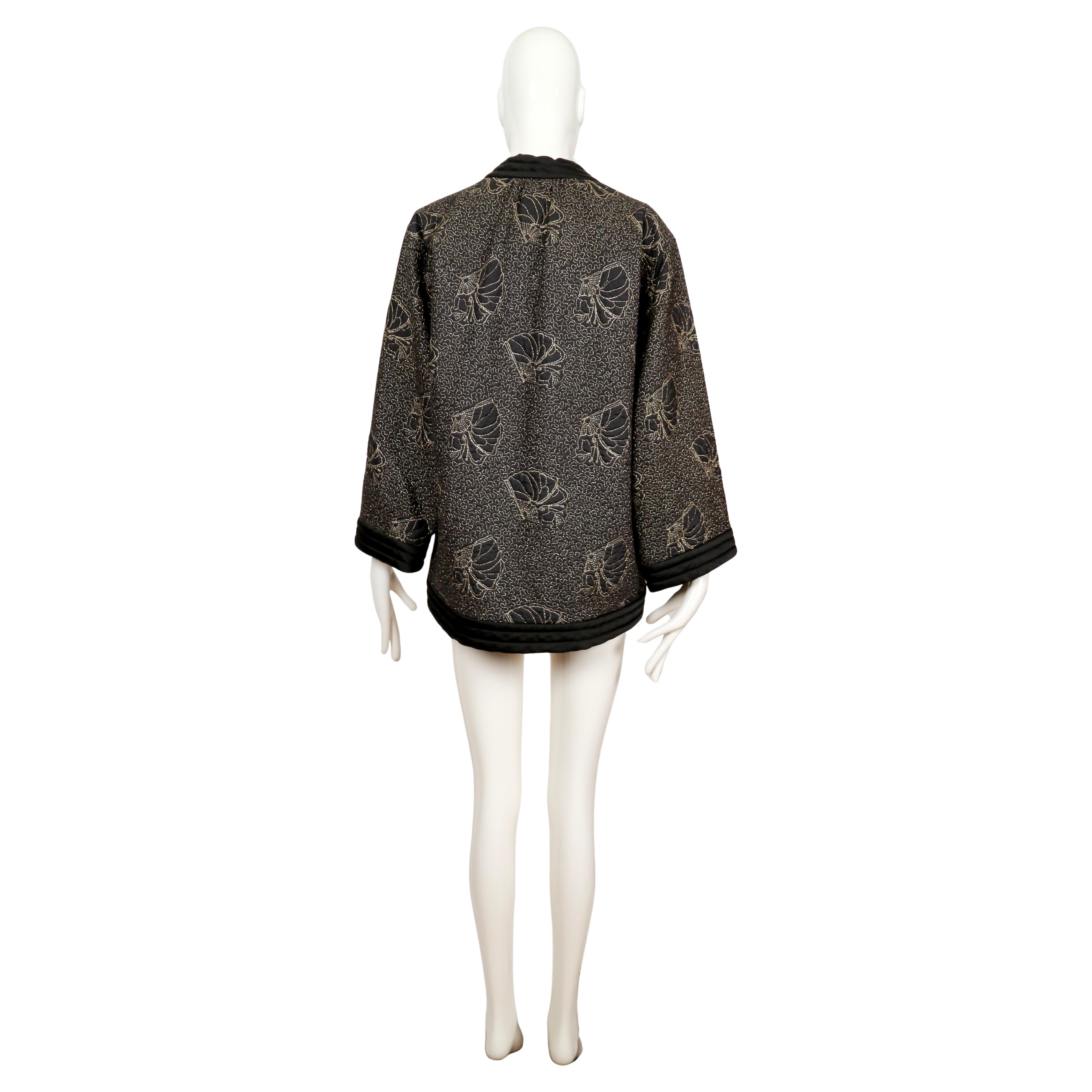 1979 YVES SAINT LAURENT black satin kimono jacket with gold seashell embroidery For Sale 7