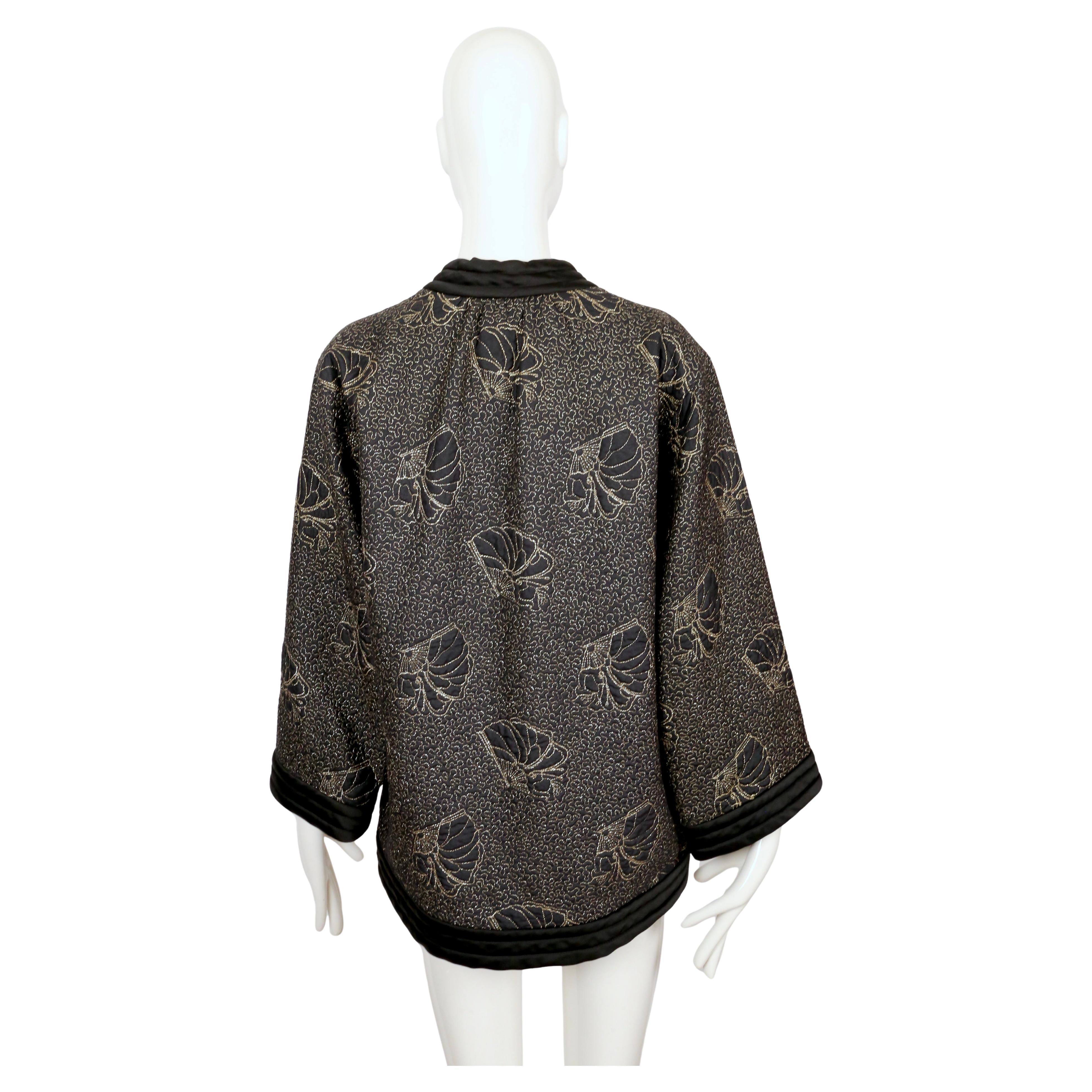 1979 YVES SAINT LAURENT black satin kimono jacket with gold seashell embroidery For Sale 8