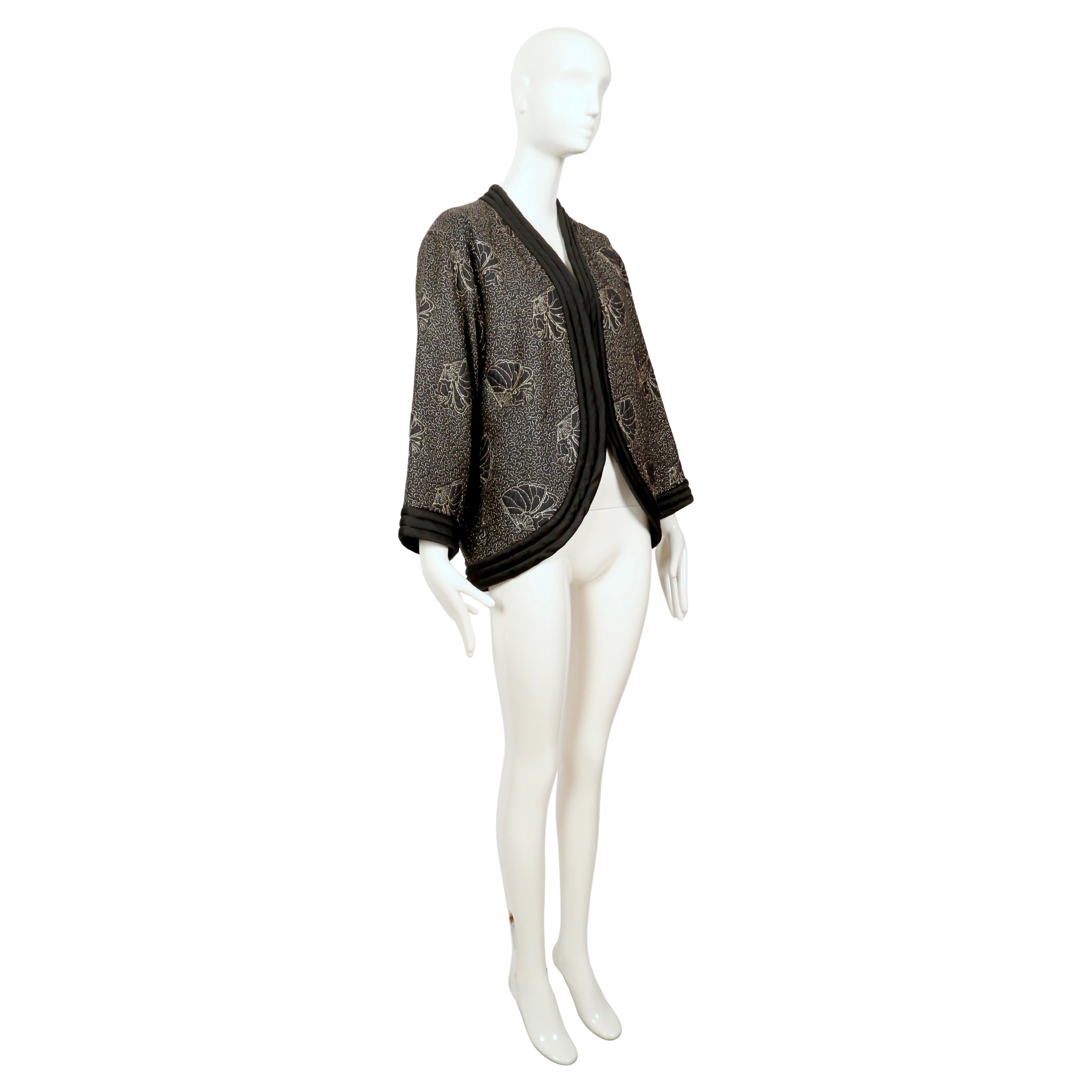 1979 YVES SAINT LAURENT black satin kimono jacket with gold seashell embroidery In Good Condition For Sale In San Fransisco, CA