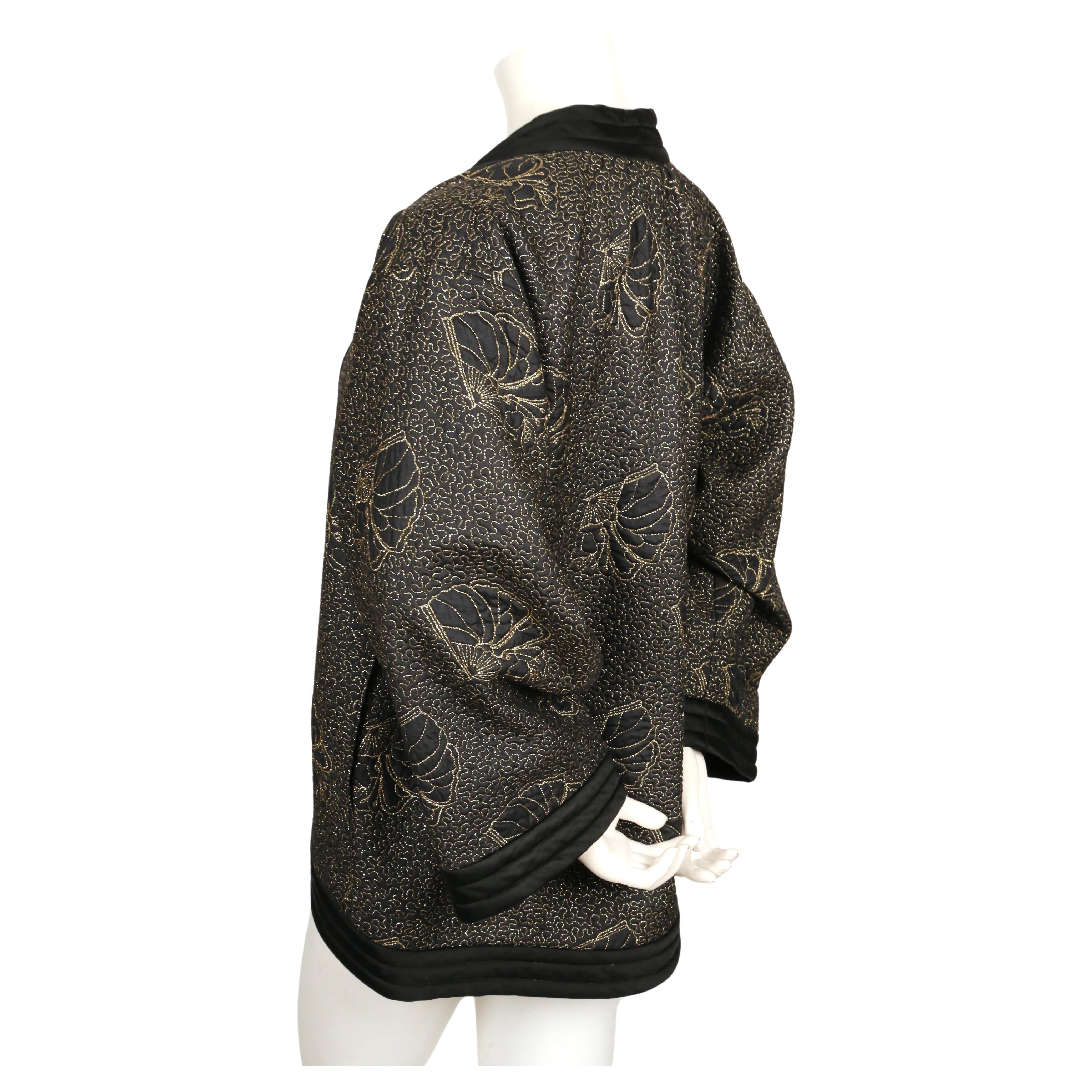 1979 YVES SAINT LAURENT black satin kimono jacket with gold seashell embroidery For Sale 1