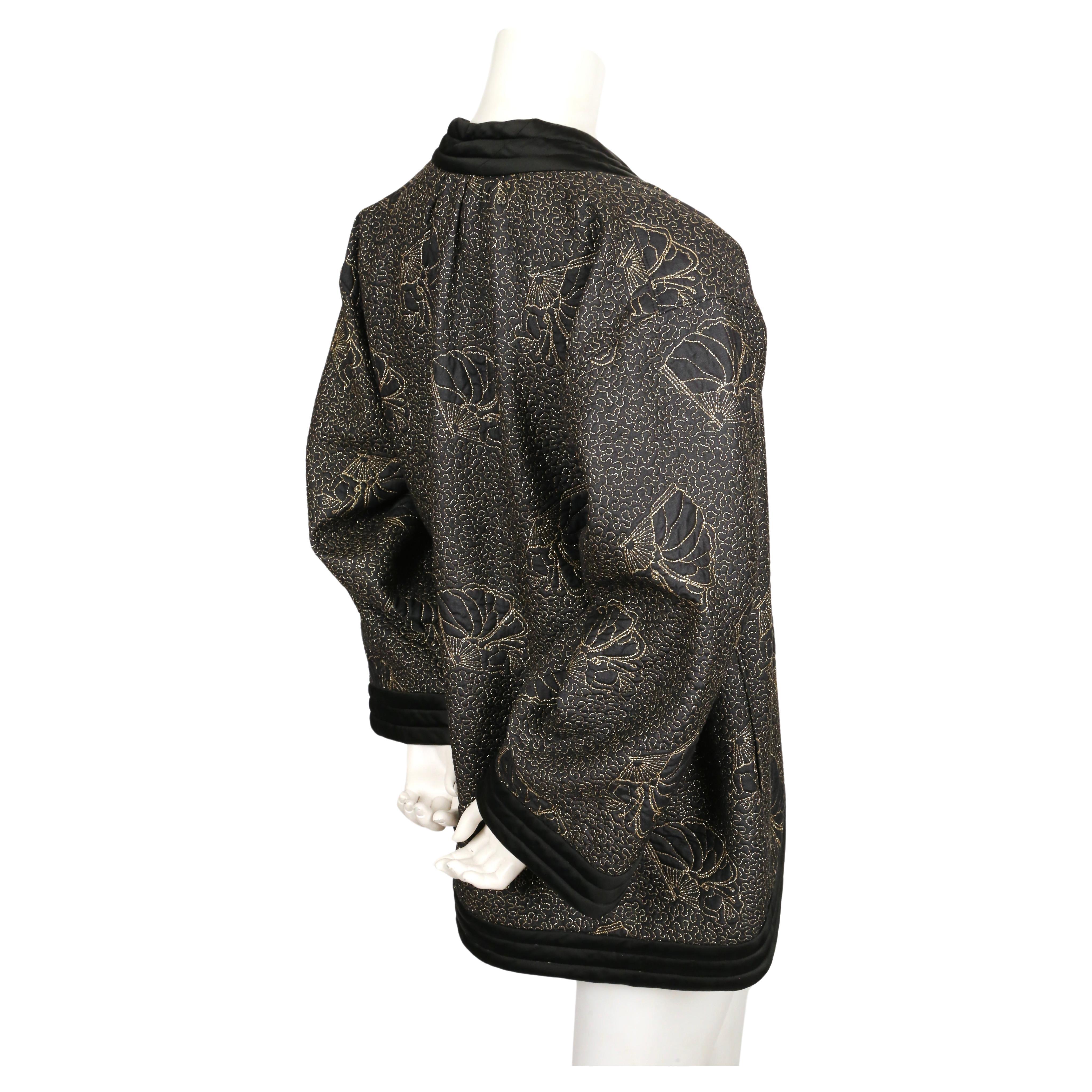 1979 YVES SAINT LAURENT black satin kimono jacket with gold seashell embroidery For Sale 2
